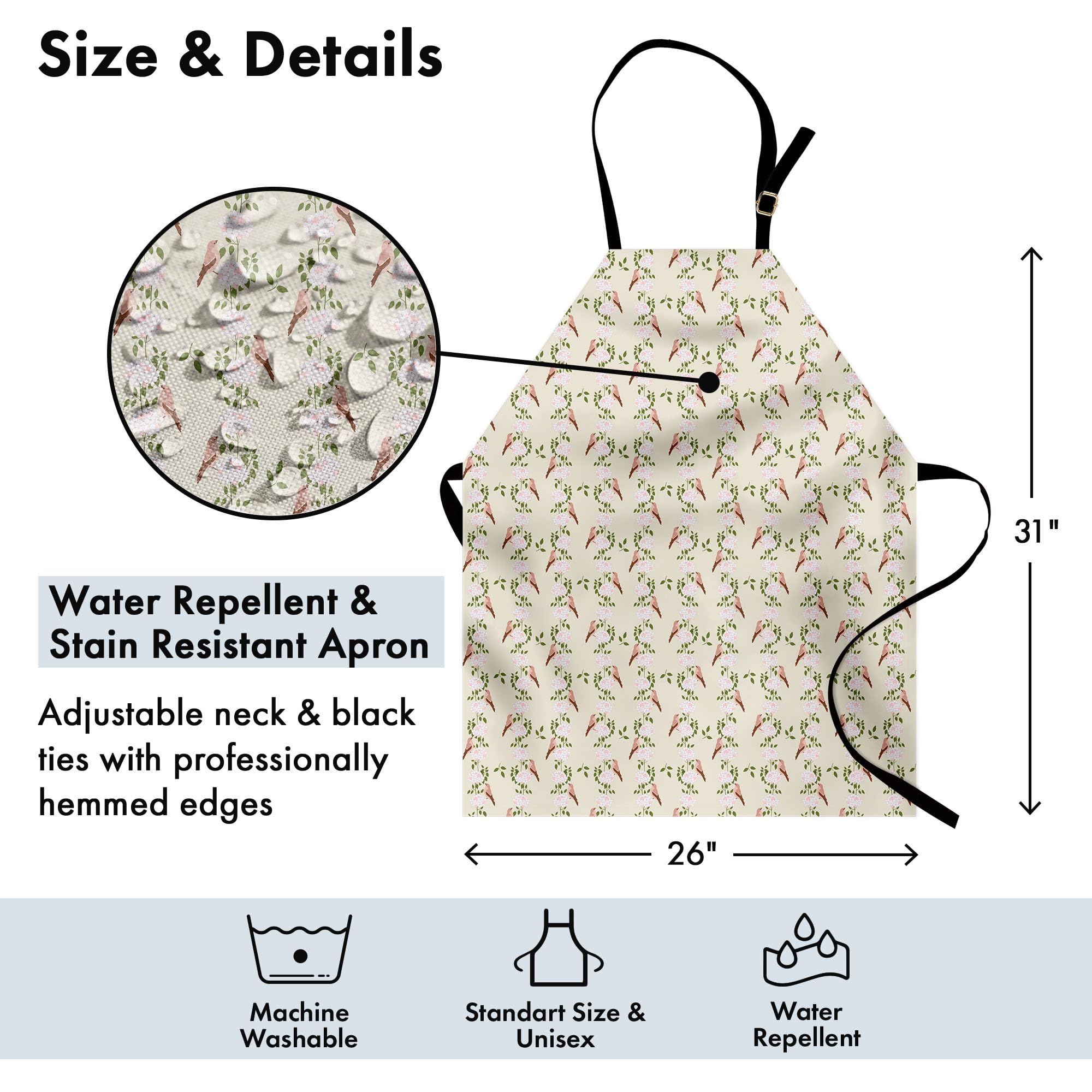 Ambesonne Botanical Apron - Unisex Kitchen Bib for Cooking & Gardening