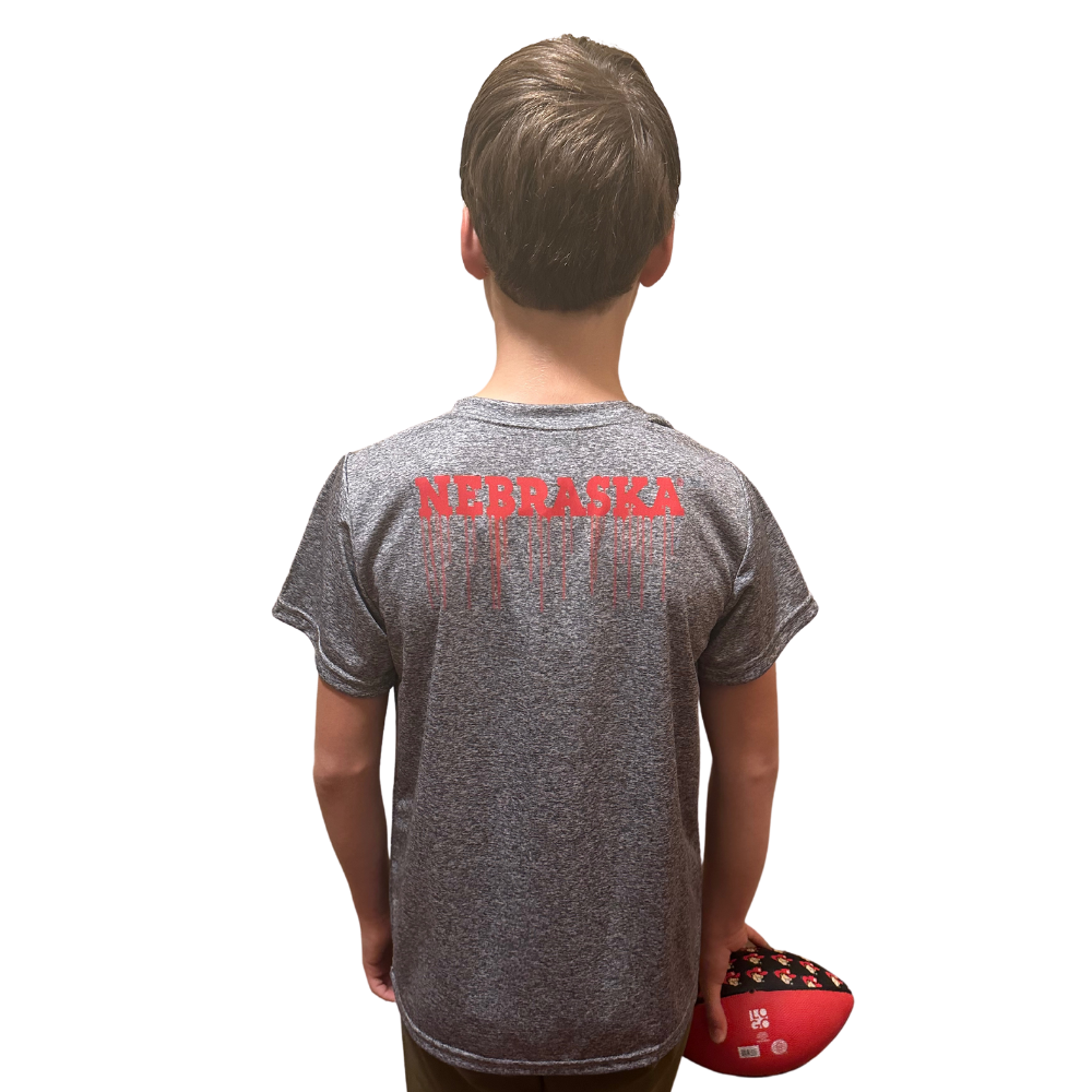 Boys' Nebraska Huskers Youth Football Helmet Drip T-Shirt - Official College Fan Apparel for Game Day & Sports Events