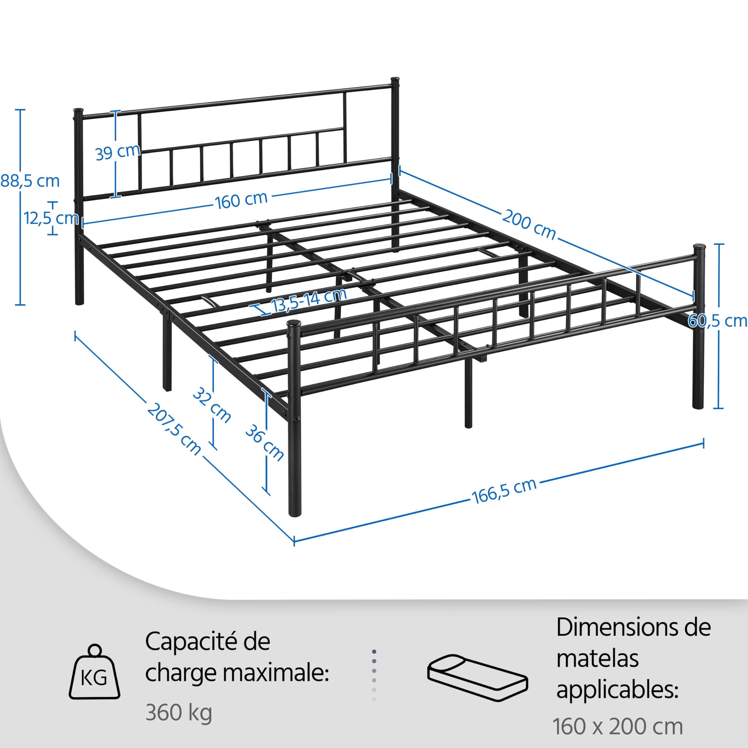Yaheetech Black Wrought Iron Double Bed Frame with Vertical Tube Headboard & Metal Slats - 160x200cm (63x79 inches) Queen Size Bed for Bedroom, Guest Room, Dorm - Sturdy Metal Platform Bed with Noise-Free Support