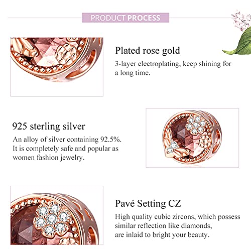 925 Sterling Silver Autumn Rose Pink Crystal & CZ Heart Charm Beads with Birthstone - Compatible with Pandora Bracelets - Perfect for Gifts, Birthdays & Jewelry Making
