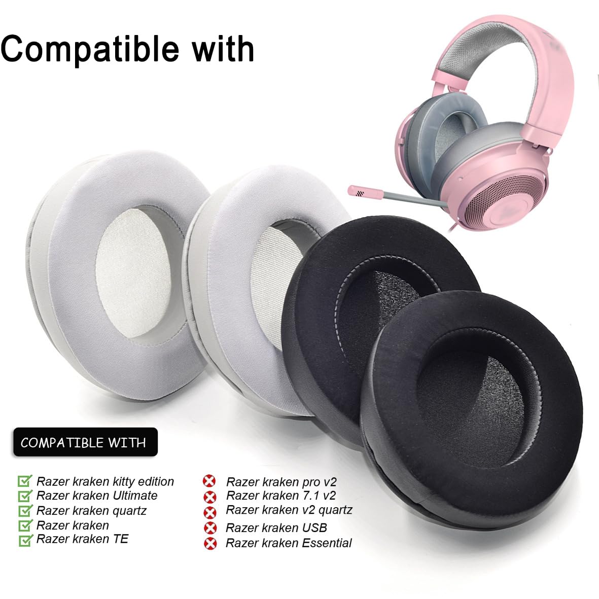 Razer Nari Cooling-Gel Ear Pads Replacement - Compatible with Nari Ultimate, Essential, Kraken Kitty & Tournament Edition Gaming Headsets | Memory Foam Cooling Cushions for Comfort & Noise Isolation | Perfect for Long Gaming Sessions & Office Work