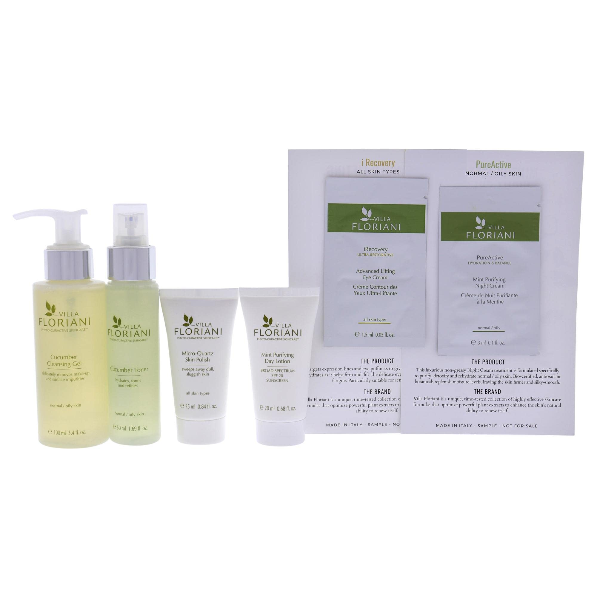 Villa Floriani Purifying Skincare Travel Kit for Women - 6 Piece Set with Cleanser, Toner, Moisturizer | Perfect for On-the-Go Skincare Routine, Business Trips & Vacation Essentials