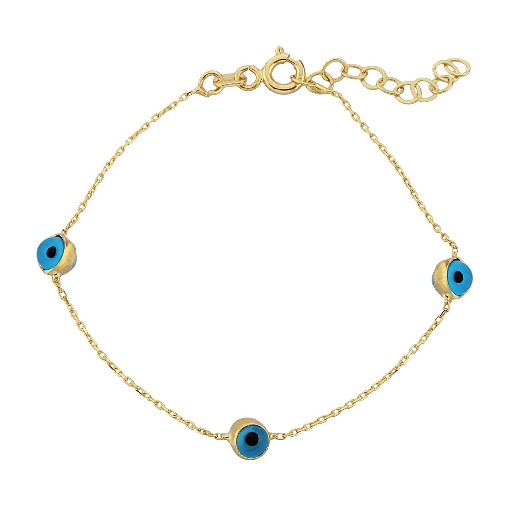 14K Solid Gold Two-Sided Evil Eye Bracelet for Kids & Teens | Dainty Turkish Evil Eye Protection Jewelry for Girls, Birthday Gifts | Spiritual Protection, Everyday Wear, Party Accessory