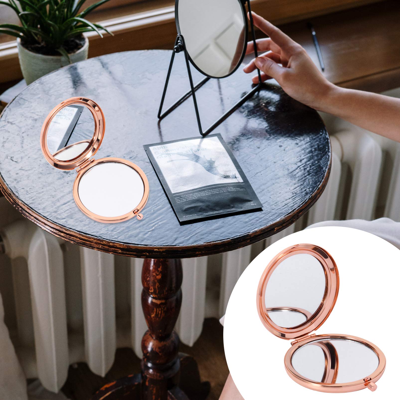 1pc Double Sided Folding Mirror - Pocket-Size Handheld Cosmetic Mirror with Metal Frame | Compact & Travel-Friendly | Perfect for Makeup, Travel, and On-the-Go Touch Ups