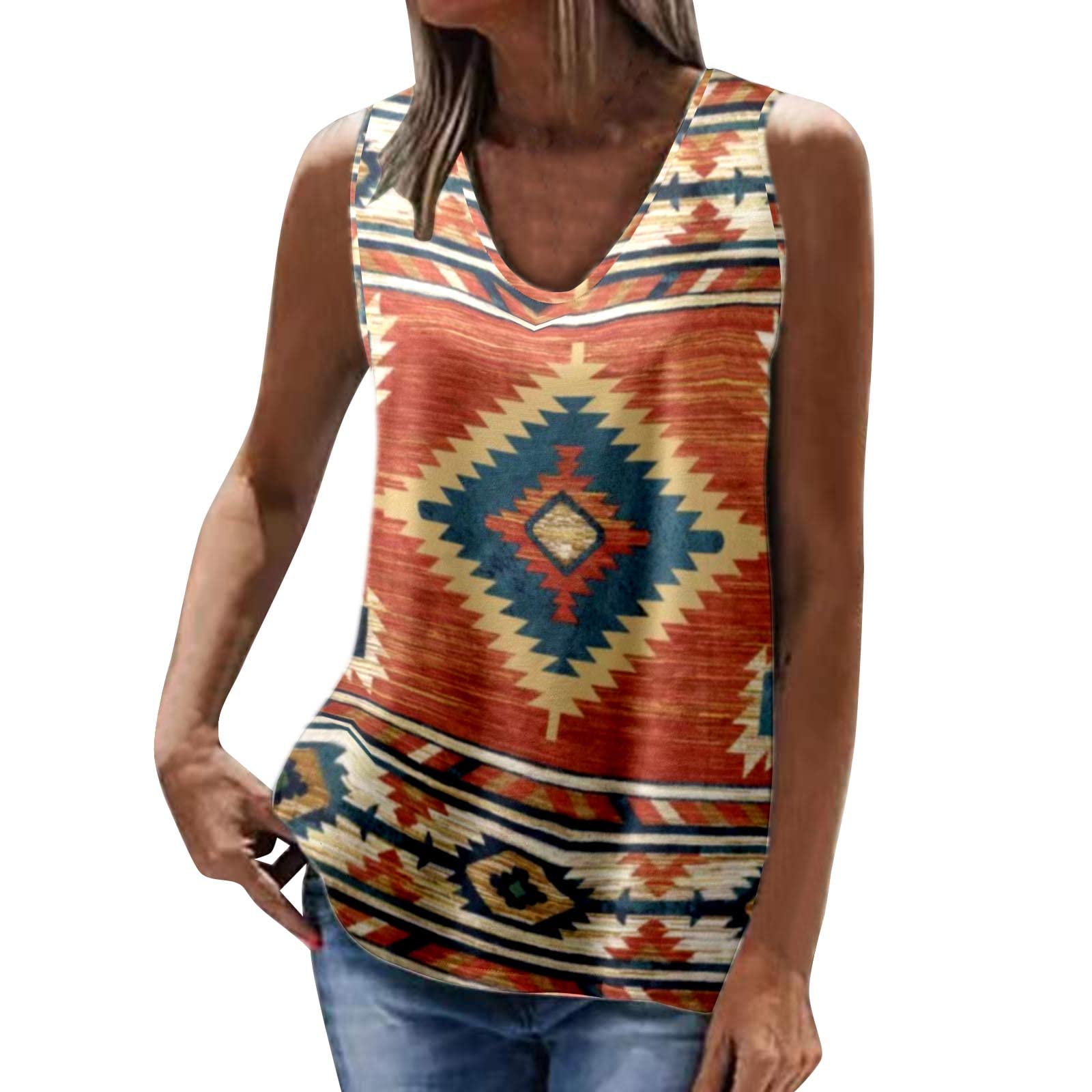 Vacger Women's Geometric Print Sleeveless Tank Top - Round Neck Summer Blouse for Casual Wear, Gym, Beach & Outdoor Activities