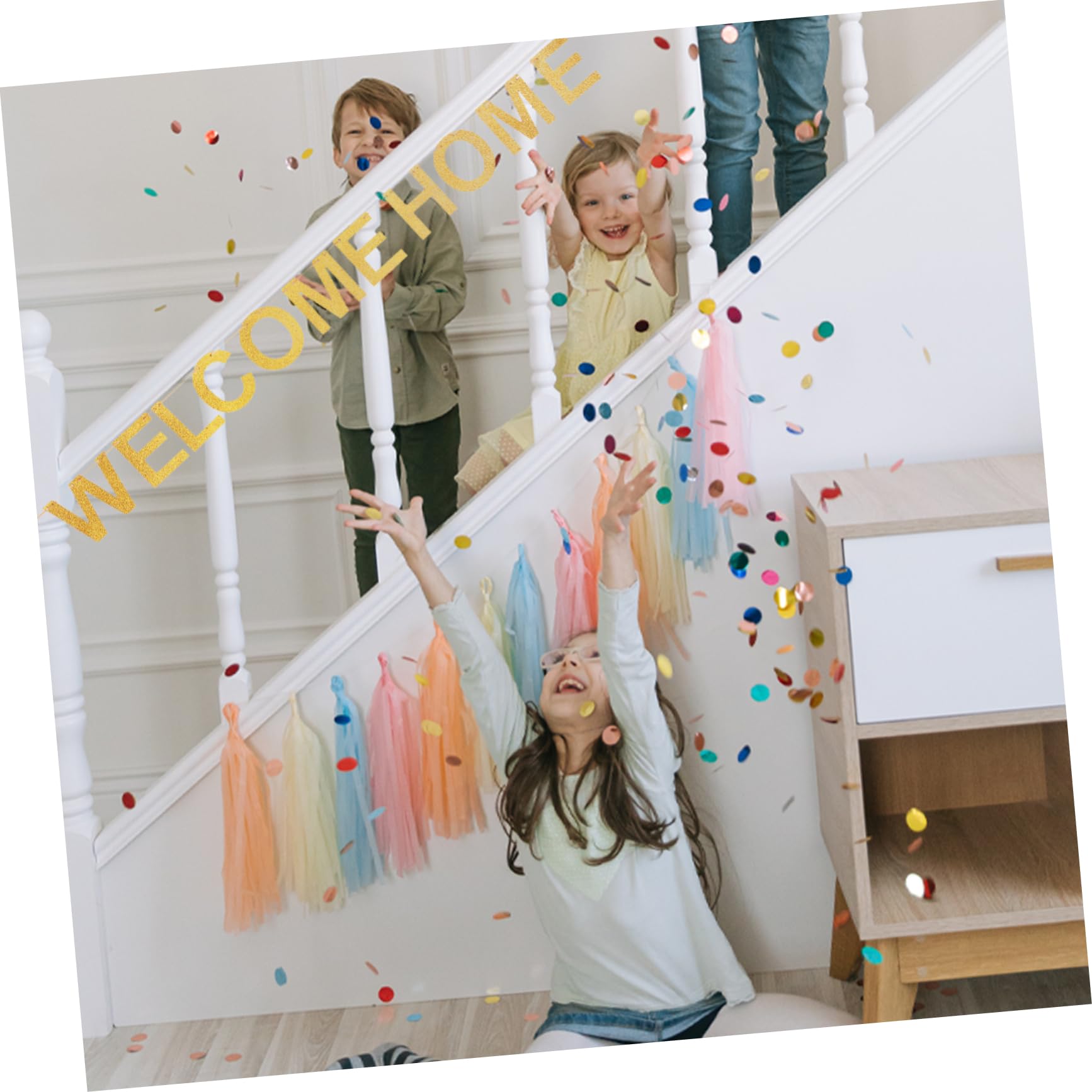 PLAFOPE Gold Party Banner - Hanging Welcome Home Decor for Birthday, Wedding & Holiday Celebrations | Elegant Letter Flags for Indoor & Outdoor Party Background Decoration