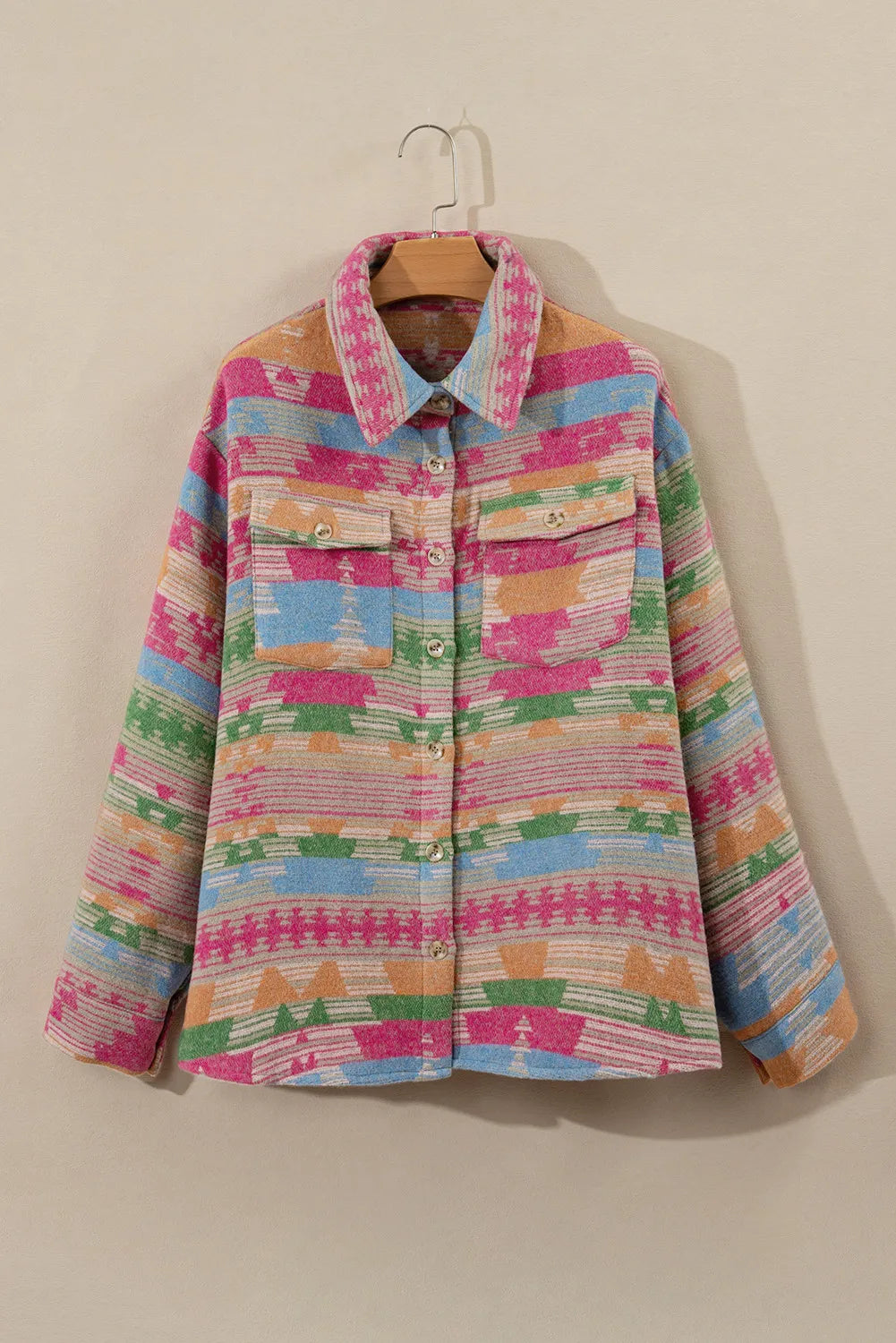 **Plus Size Women's Printed Collared Jacket with Pockets - Stylish & Comfortable for Work, Travel & Casual Outings**