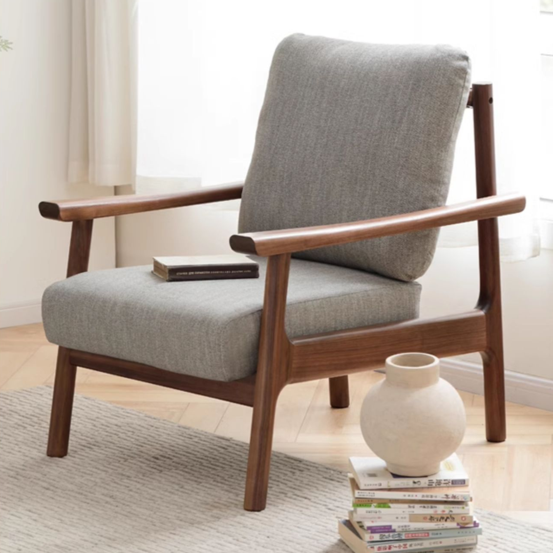 Handcrafted Black Walnut Solid Wood Single Sofa Chair - Modern Accent Chair for Living Room, Bedroom & Office - Perfect for Reading Nook, Lounge Area or Home Decor