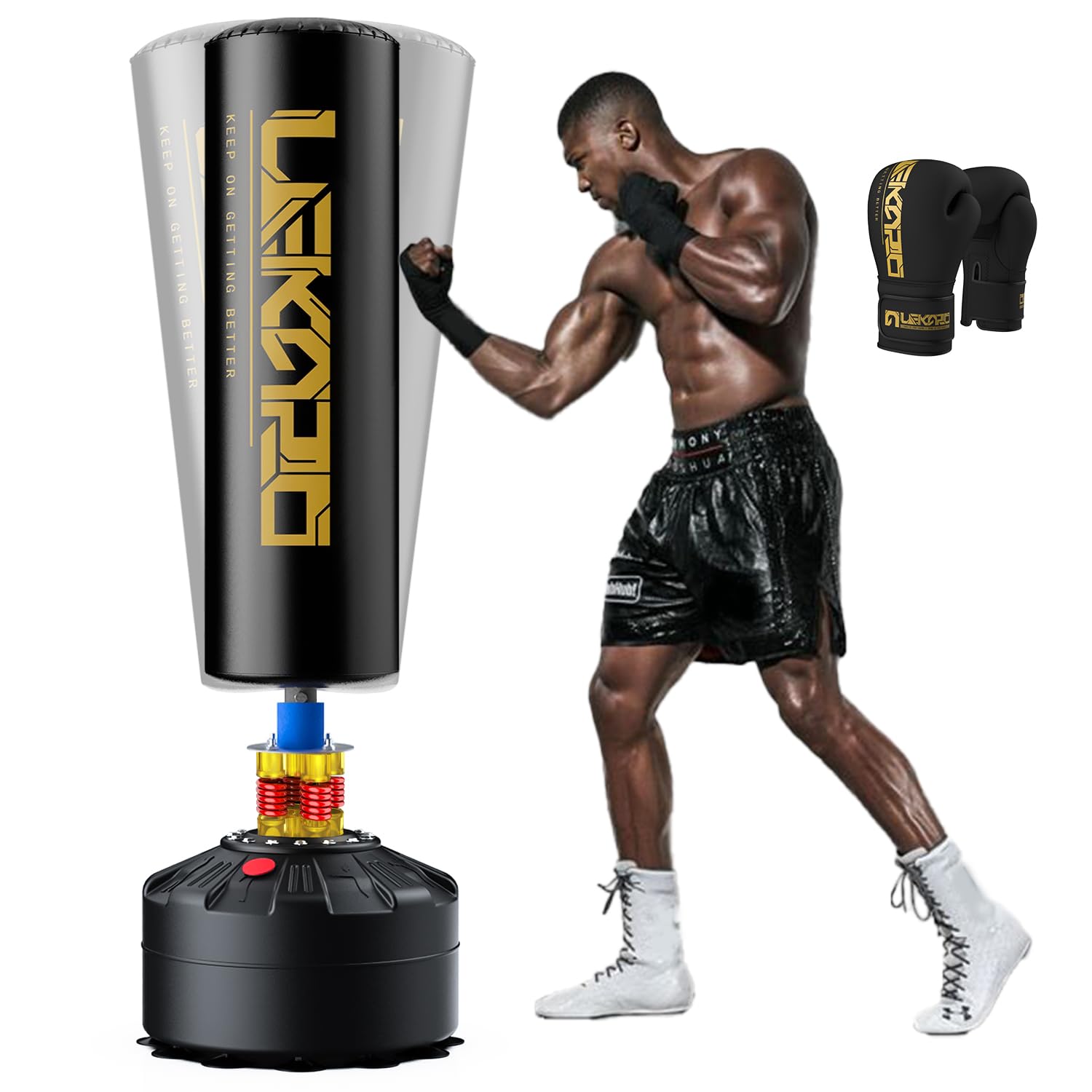 LEKÄRO Freestanding Punching Bag with Boxing Gloves - Heavy Duty Standing Punch Bag with Stand for Adults & Kids - Perfect for Home Gym, Kickboxing Training & MMA Practice