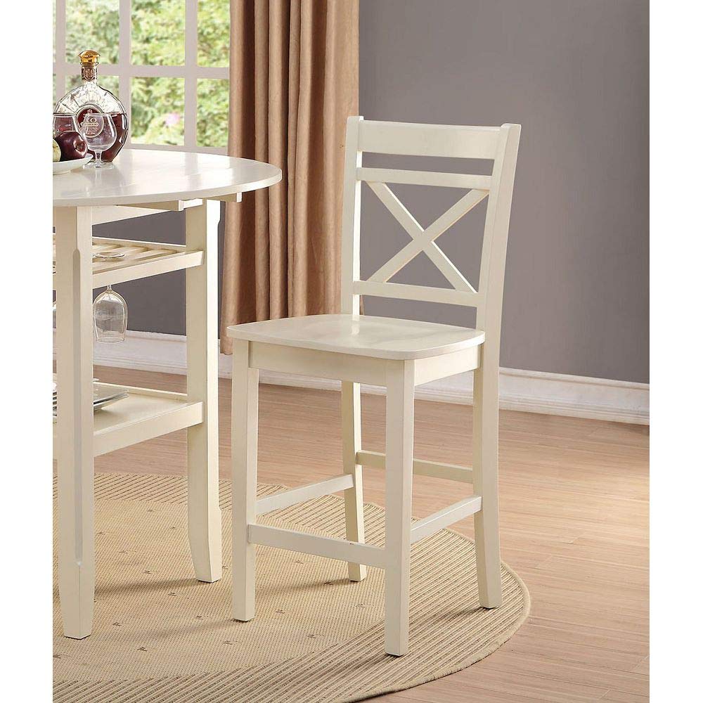 Knocbel 39 Inch Farmhouse Dining Chairs Set of 2 - Rustic Wooden Counter Height Kitchen Chairs with Footrest & X-Shaped Back - Cream - Perfect for Farmhouse, Cottage, or Modern Dining Room Decor