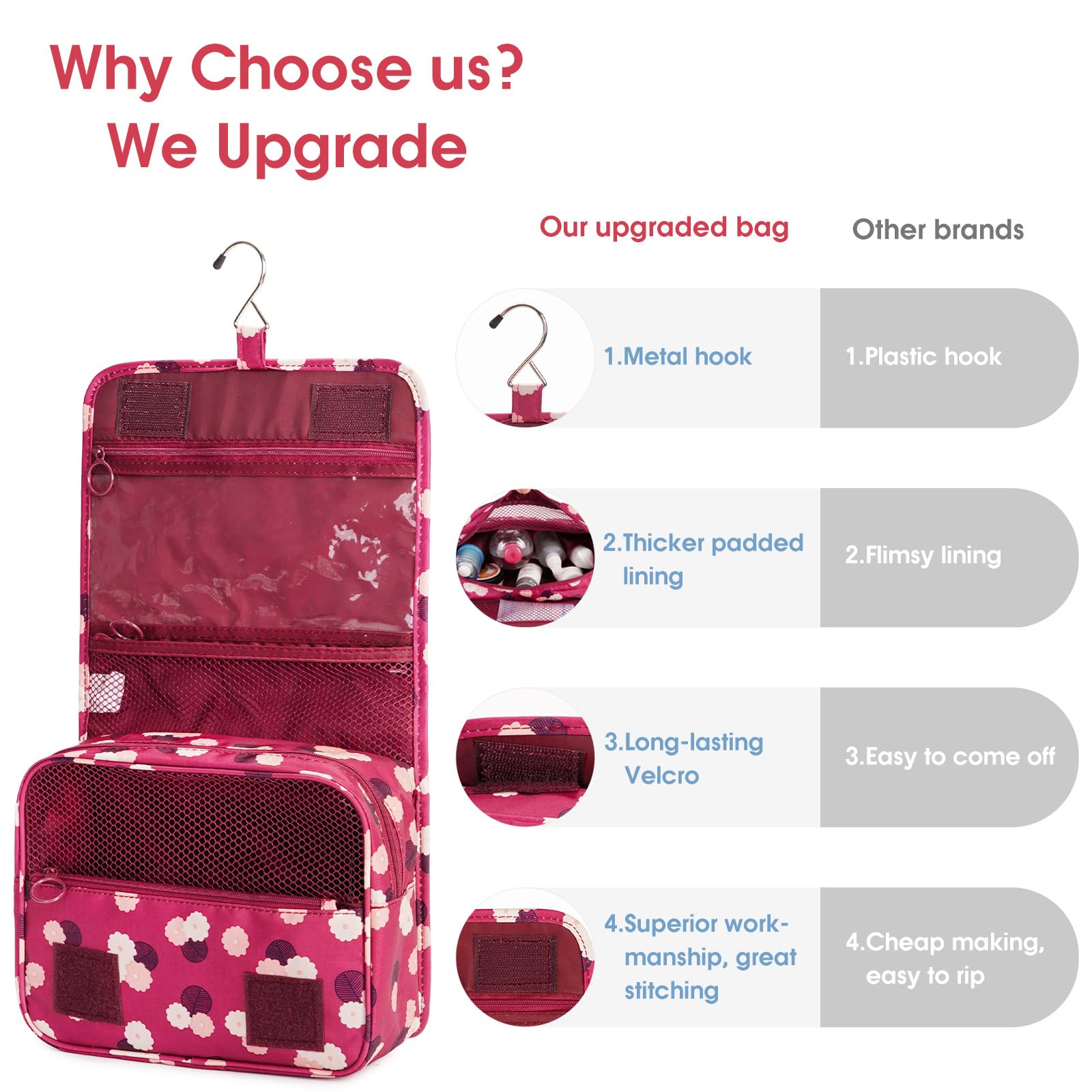 Waterproof Hanging Toiletry Bag for Travel - Cosmetic & Makeup Organizer for Women, Girls & Kids - Perfect for Camping, Gym & Airplane Trips