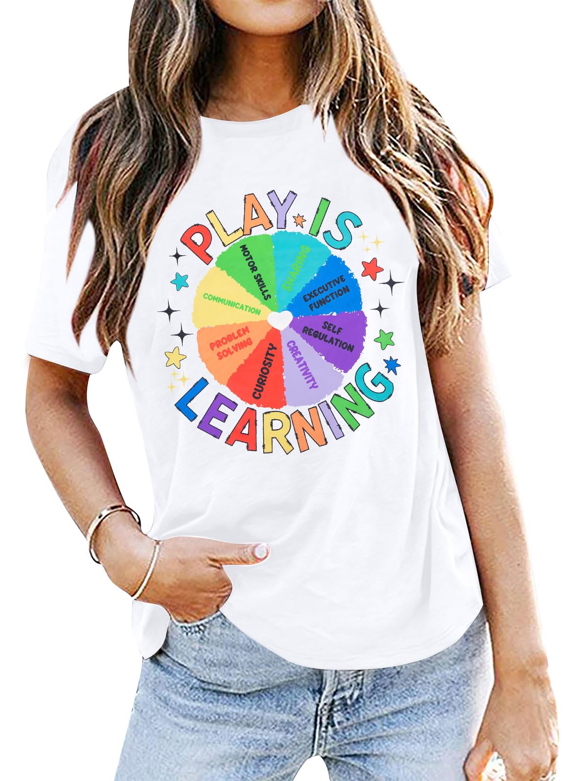 Play is Learning T-Shirts for Women - Kindergarten Teacher Shirts & Teacher Appreciation Tops - Perfect for Classroom, Gifts & School Events