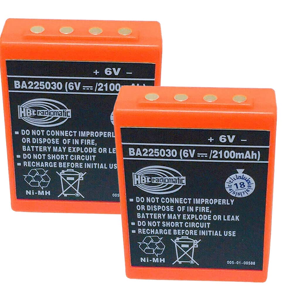 6V 2100mAh BA225030 Ni-MH Rechargeable Battery (2-Pack) - Compatible with HBC Radiomatic & Crane Remote Control Pump Truck - Long Lasting Power for Industrial Equipment & Heavy Machinery Operations