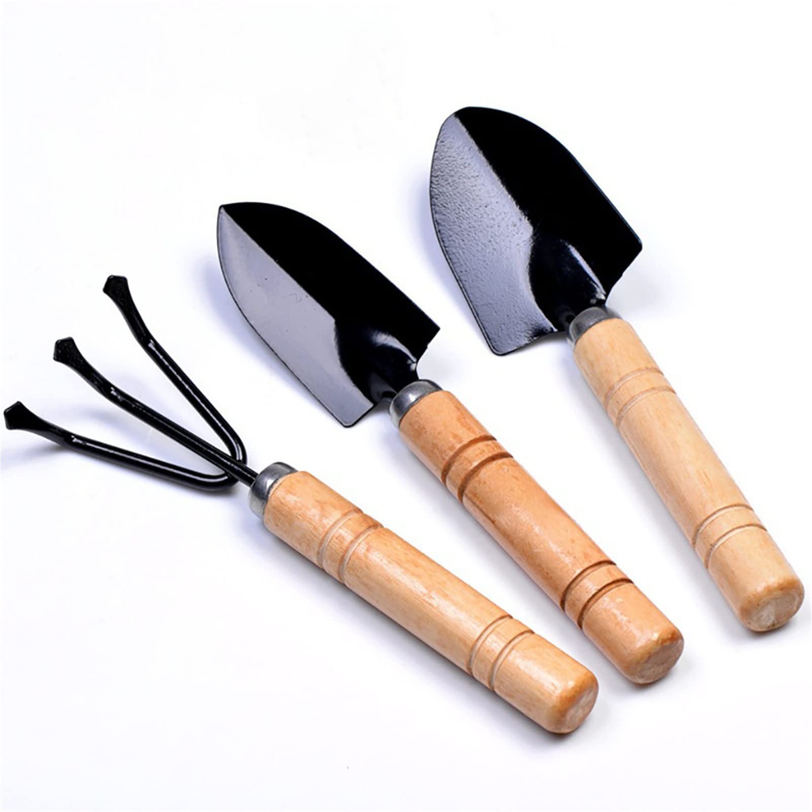 3PC Professional Garden Tool Set - Wooden Handle Shovel, Rake & Steel Gardening Tools for Succulent Planting, Transplanting & Soil Loosening | Ideal for Home Gardens, Landscaping & Outdoor Planting Projects