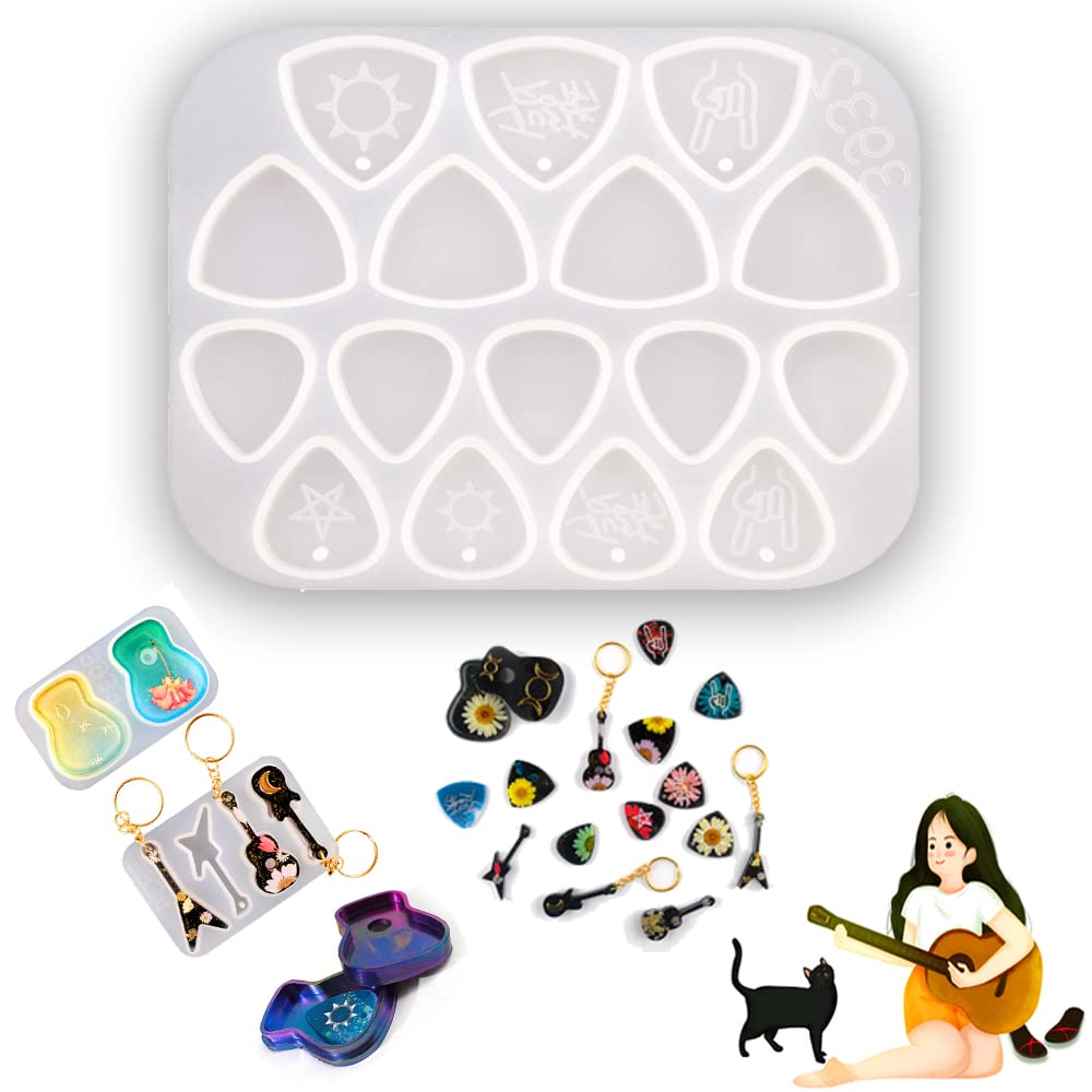 Premium Silicone Plectrum Molds for Resin DIY - Custom Guitar Pick Keychain Molds with Crystal Clear Finish - Perfect for Handmade Birthday Gifts, Guitar Accessories, Jewelry Making & Unique Key Pendants - Ideal for Musicians, Crafters & Gift Giving Scenarios