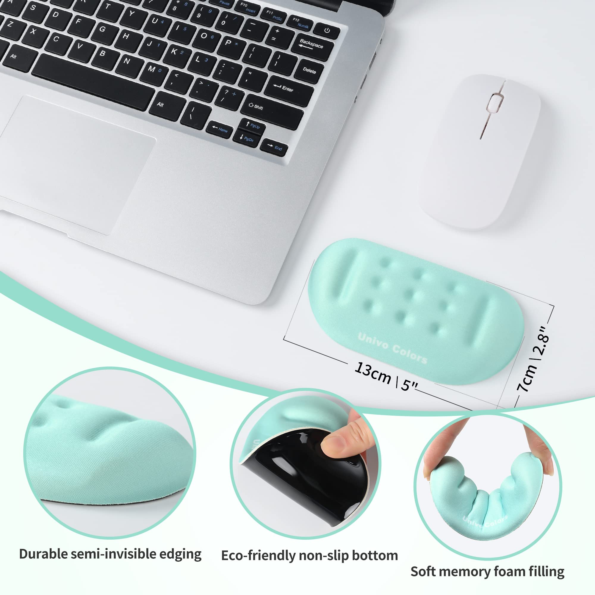 Turquoise Green Superfine Memory Foam Ergonomic Wrist Rest - Soft Gel Mouse Pad with Wrist Support for Gaming, Office & Computer Use - Comfortable for Long Hours of Typing and Mouse Work