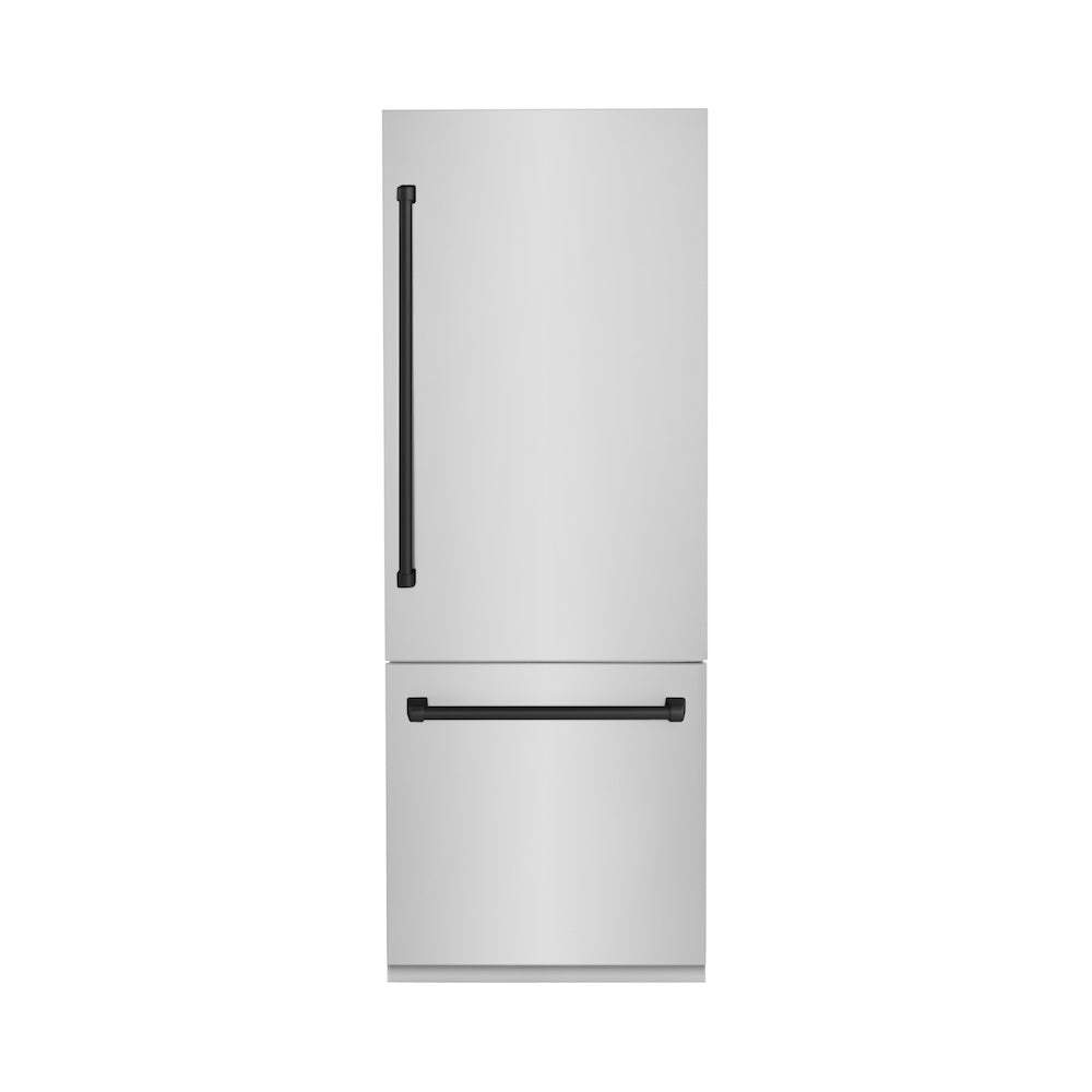 ZLINE Autograph Edition 30 Inch Built-In Bottom Freezer Refrigerator - 16.1 cu ft Stainless Steel with Matte Black Accents | Water Dispenser & Ice Maker | Perfect for Modern Kitchens & Open Concept Homes