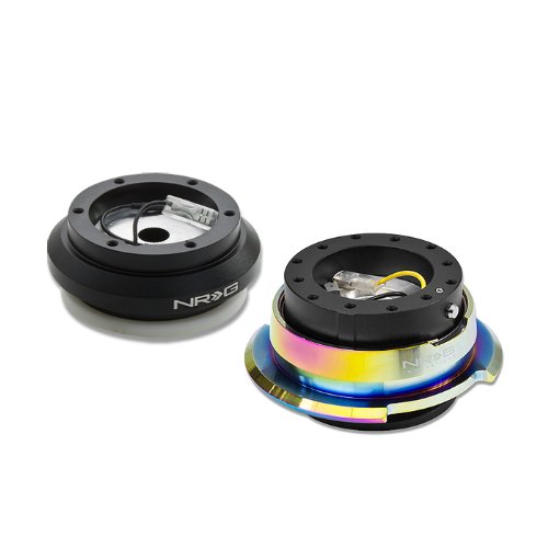 NRG Innovations SRK-110H+280BK-MC 6-Hole Aluminum Ball Bearing Steering Wheel Short Hub Adapter with Gen 2.8 Neo Chrome Black Quick Release - Compatible with Racing, Drifting & Simulator Setups