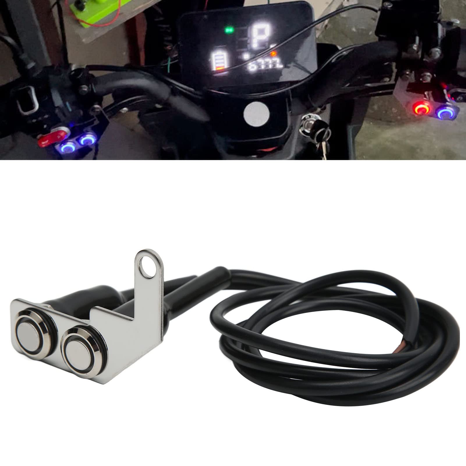 Universal Motorcycle Handlebar Switch - Headlight/Fog Light Control with Blue LED for Electric Bikes (Left Hand)