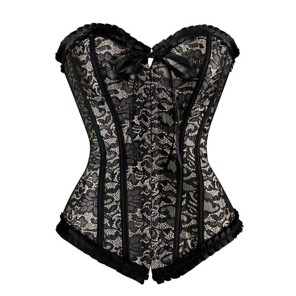 HNGHOU Plus Size Corset for Women - Floral Lace Overbust Waist Cincher Bustier Top | Vintage Style Shapewear for Curvy Women | Perfect for Weddings, Cosplay & Burlesque Outfits