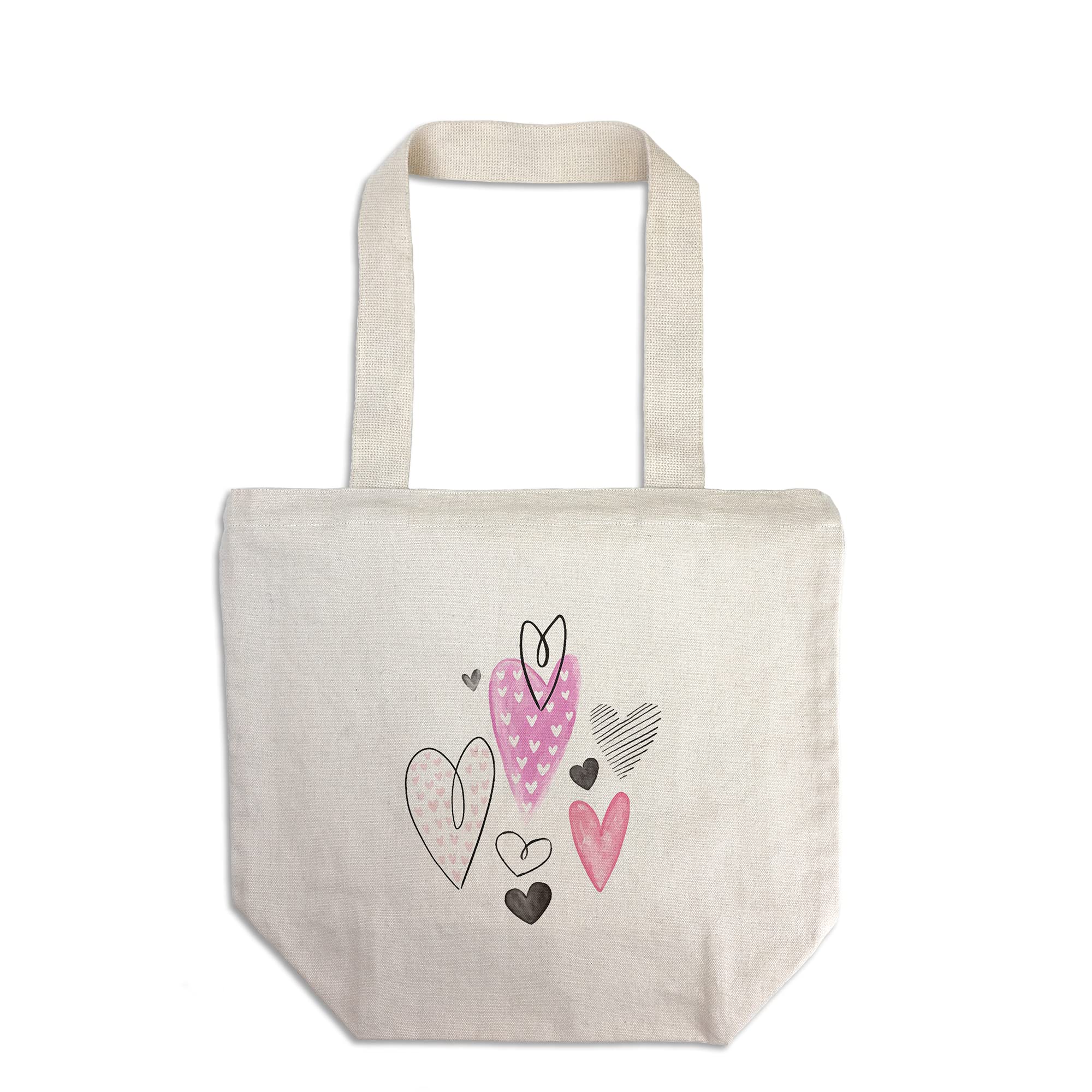 Hearts & Valentine's Day Icons Tote Bag - 100% Cotton Canvas Reusable Shopping Bag for Groceries, Beach, Picnics & Everyday Use