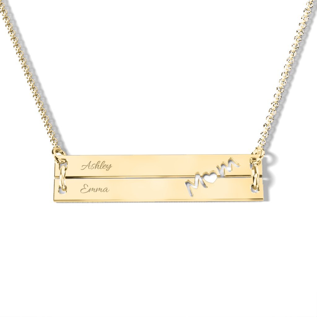10K Gold Engravable Double Bar Necklace for Mom - Personalized Mother's Day Gift by JEWLR | Perfect for Birthdays, Anniversaries & Special Occasions