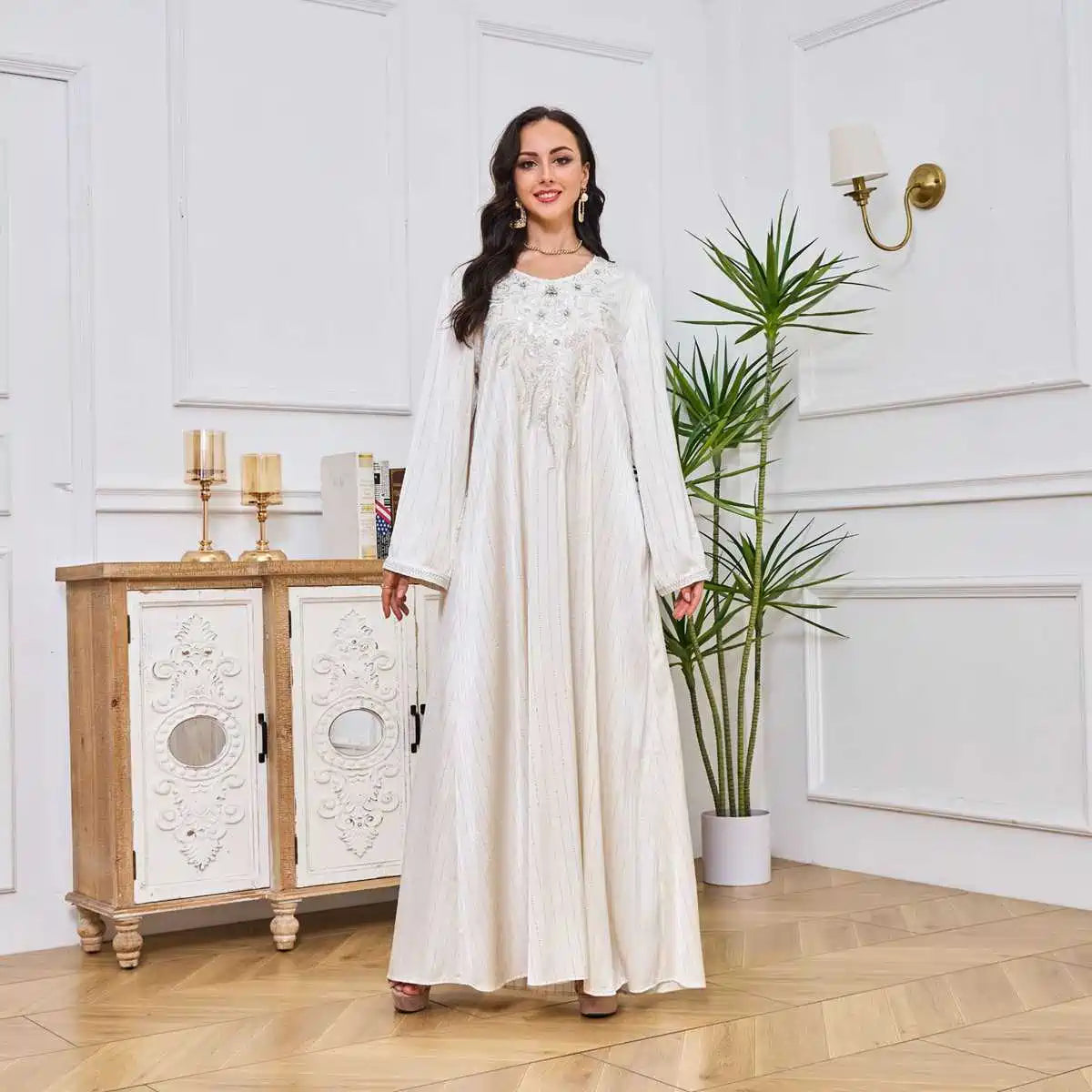 Elegant Hotfix Rhinestones Kaftan Dress for Women - Eid Party & Special Occasions - Style #25045