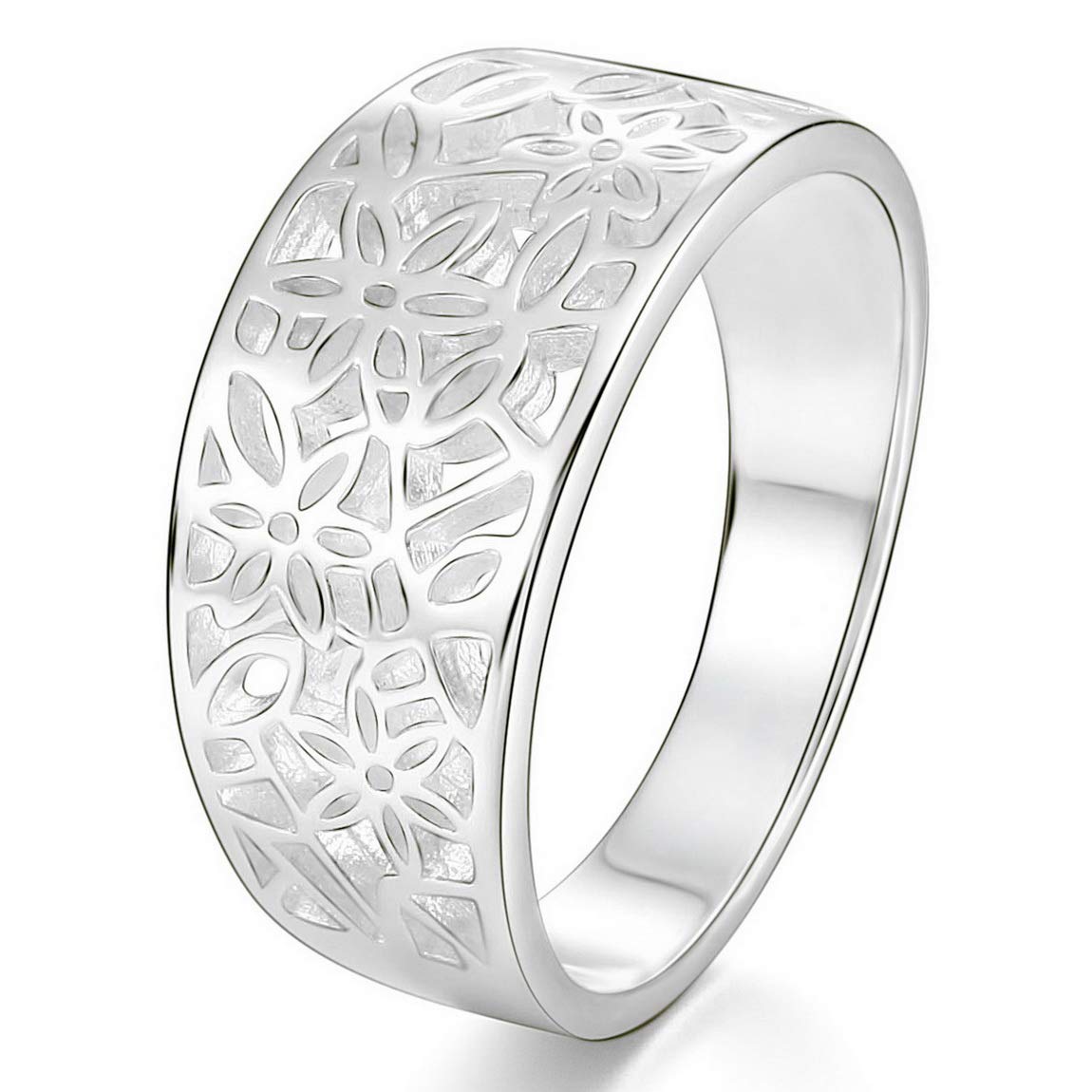 925 Sterling Silver Floral Leaf Filigree Ring for Women - Elegant Vintage Flower Design Jewelry for Engagement, Wedding, Promise, Mother's Day, Valentine's Gift - Perfect for Sisters, Lovers & Friends (Size 4-12) | Ideal for Romantic Occasions, Anniversary Celebrations and Special Moments