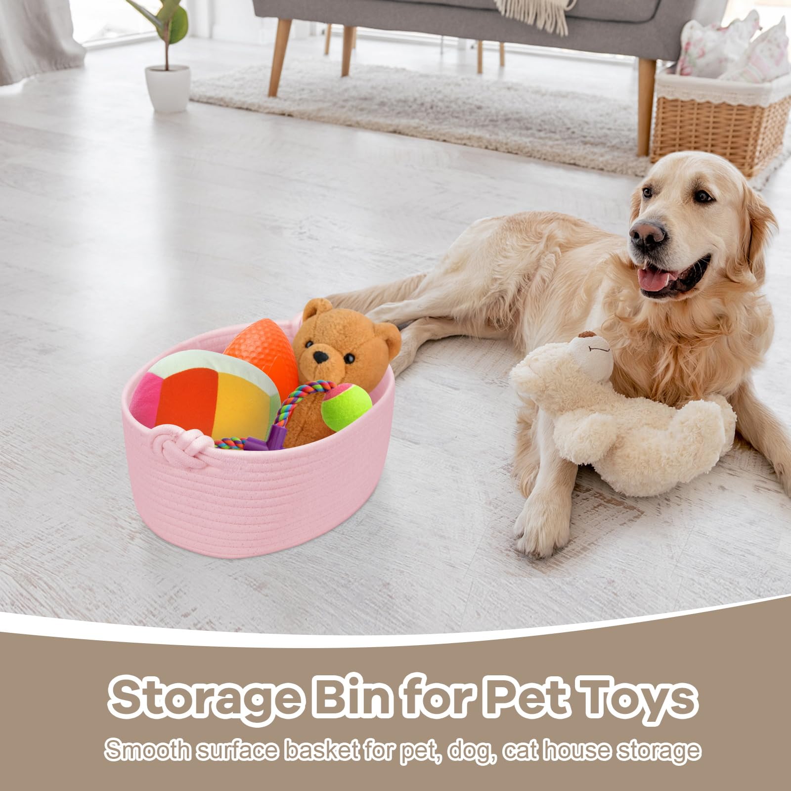 Pink Woven Rope Basket - Storage Organizer for Toys, Towels, Gifts | Nursery & Pet Use