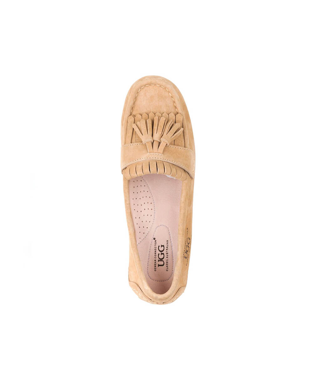Women's UGG Tassel Moccasin Slippers - Soft Shearling Lined House Shoes for Indoor & Outdoor Comfort - Cozy Winter Footwear for Home, Office and Travel