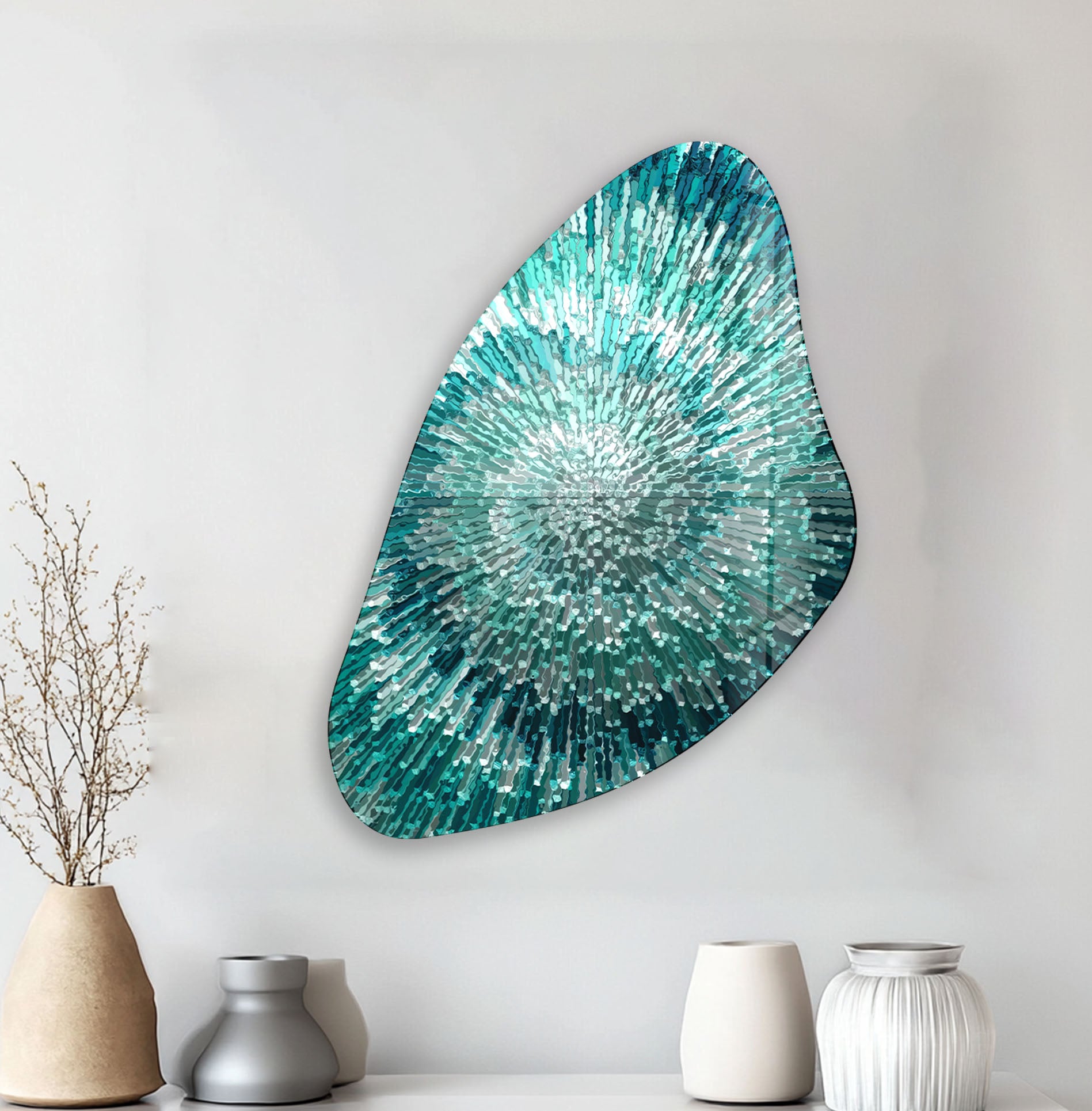 Abstract Turquoise Aesthetic Glass Wall Art - Modern Home Decor for Living Room, Bedroom & Office - Handmade Blue Ocean Inspired Glass Panel for Unique Wall Design