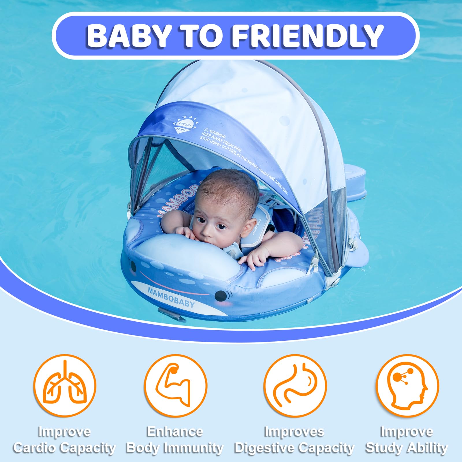 **Mambobaby Baby Pool Float with Canopy & Shark Tail – Non-Inflatable Solid Infant Swim Float – Soft, Waterproof & Skin-Friendly – Safe for 3-24 Months Baby Boys & Girls – Perfect for Beach, Pool & Summer Water Play**