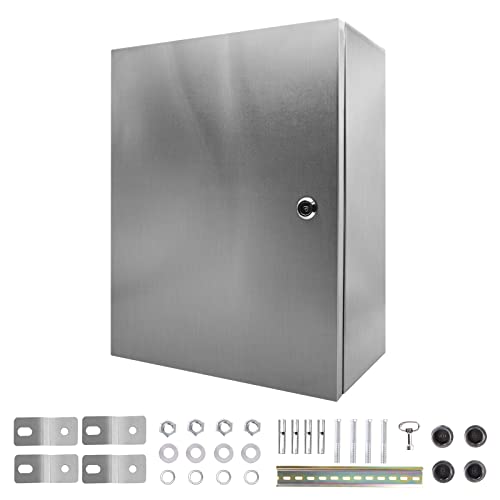 304 Stainless Steel Electrical Enclosure Box 20x16x8 Inch - NEMA4X IP66 Waterproof Outdoor Junction Box with Lock & Mounting Plate for General Electric Projects - Ideal for Industrial, Marine, and Harsh Environment Applications