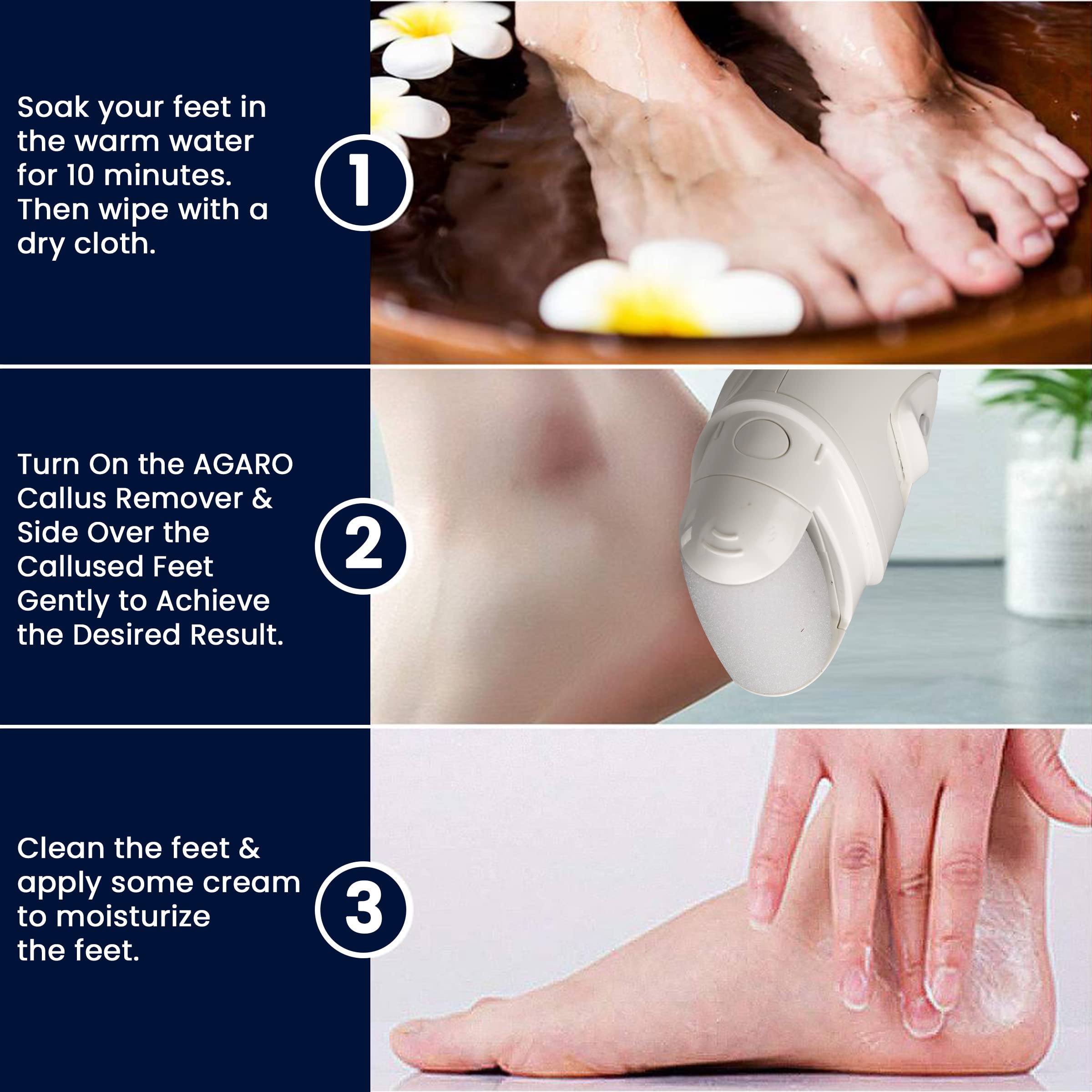 Agaro Electric Callus Remover with 3 Replaceable Heads - Professional Foot File for Dead Skin & Hard Callus Removal - Perfect for At-Home Pedicure & Foot Care Routine