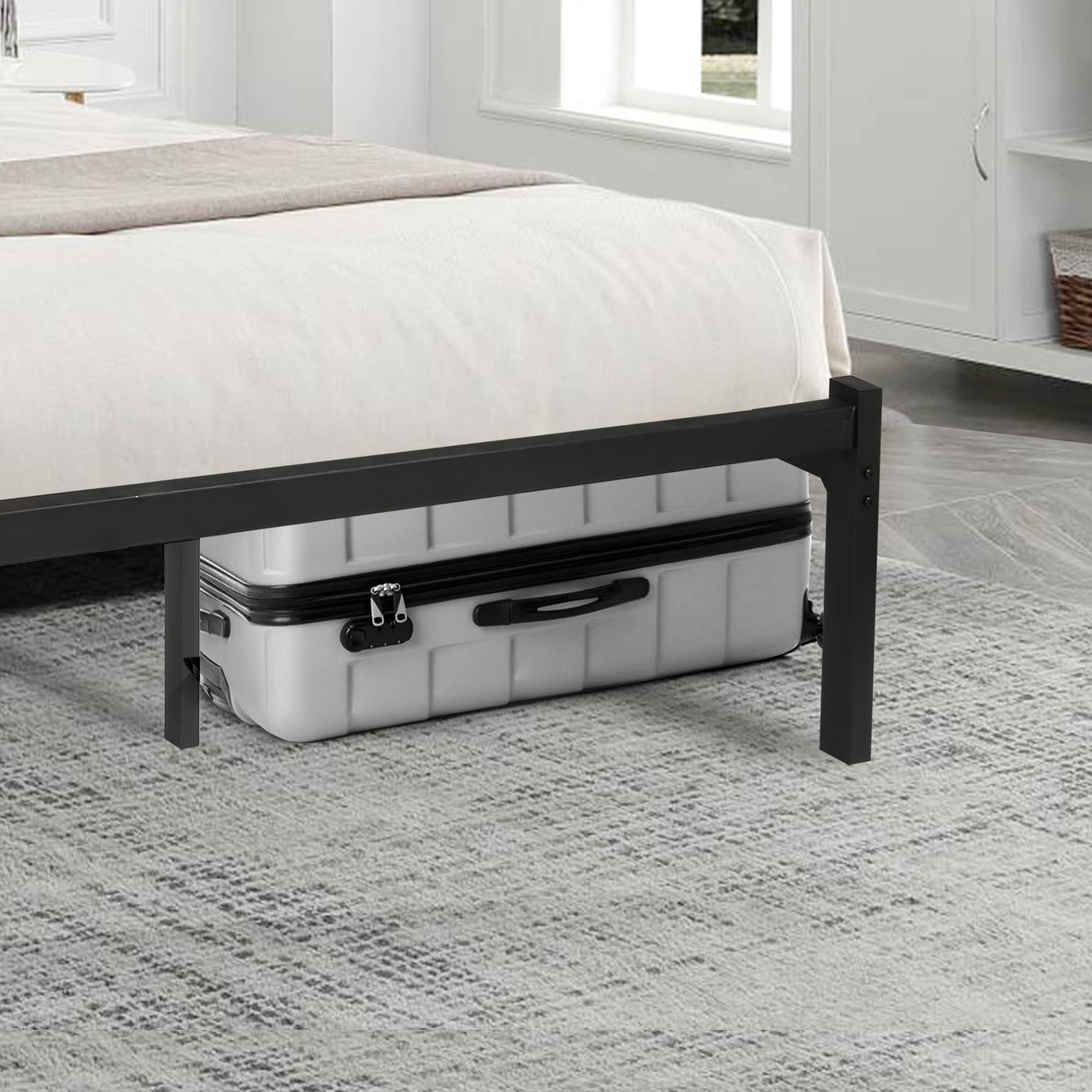 14 Inch King Size Metal Bed Frame with Headboard & Under Bed Storage - Heavy Duty Steel Slat Support, Noise Free Platform Bed Foundation, No Box Spring Needed - Perfect for Master Bedroom, Guest Room & Small Spaces (Black)