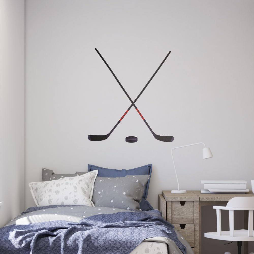 Hockey Sticks and Pucks Wall Decals Set - Sports Room Decor for Hockey Fans | Perfect for Bedroom, Game Room & Office Decoration