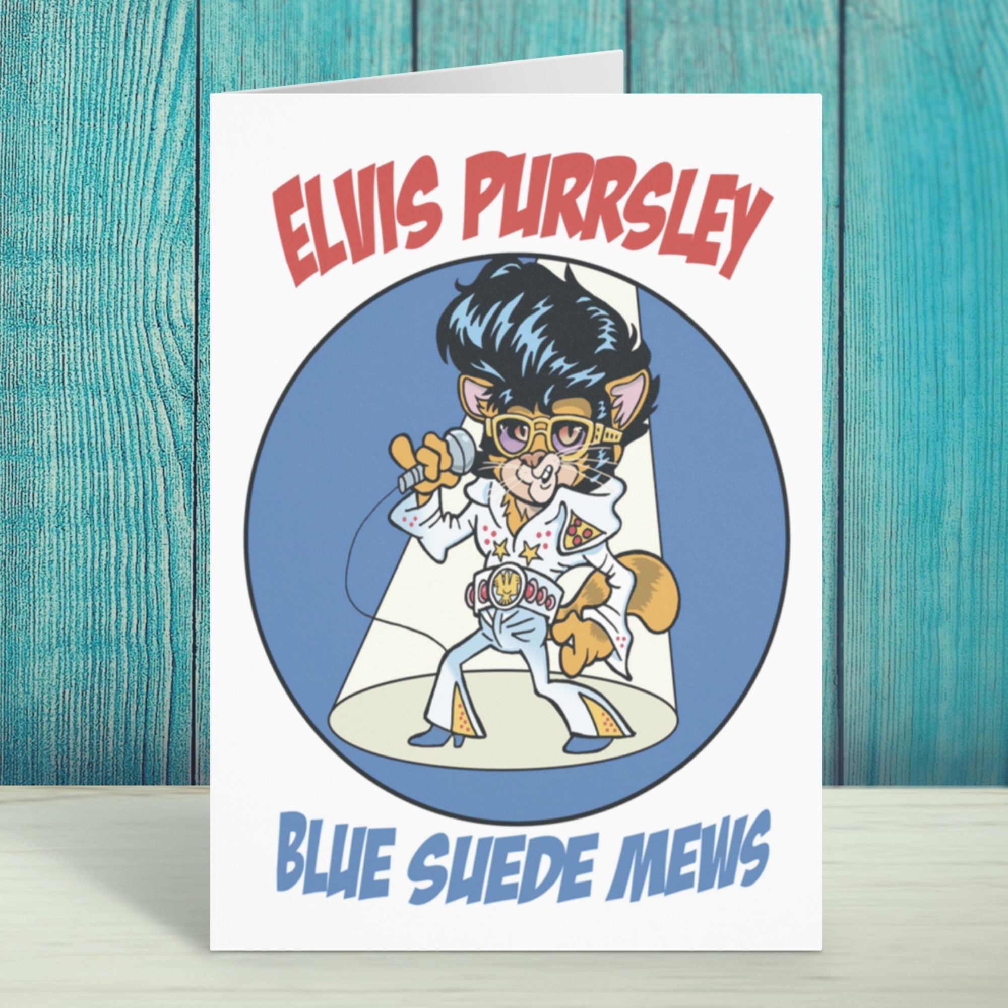 Elvis Purrsley Cat Greeting Card & Matching Tea Towel Gift Set - Perfect for Cat Lovers, Birthday Gifts & Housewarming Presents