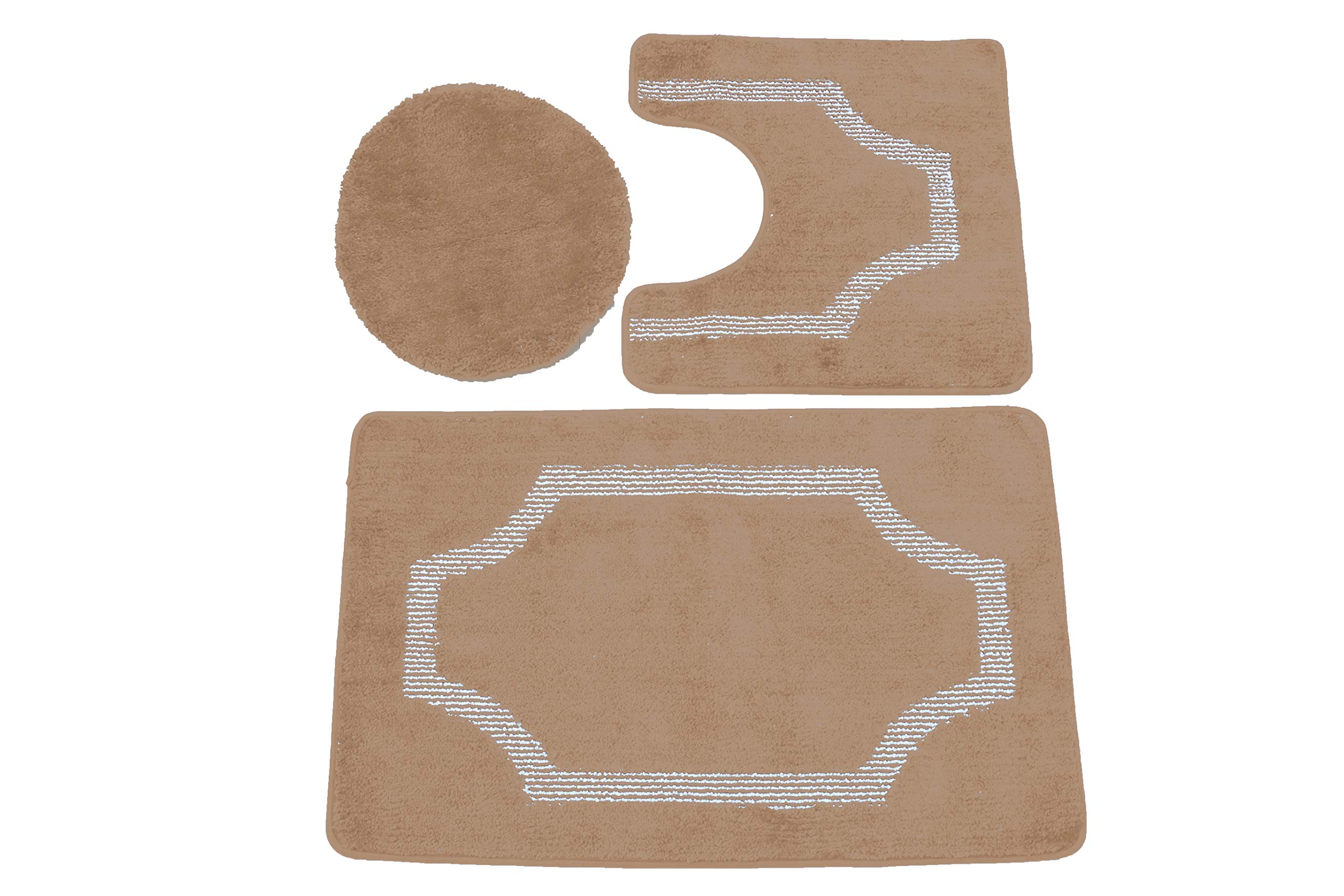 Premium 3-Piece Microfiber Bathroom Rug Set - Ultra Soft, Non-Slip PVC Backing, Modern Beige Design for Luxury Home Decor | Perfect for Bathrooms, Vanity Areas & Spa-Style Retreats