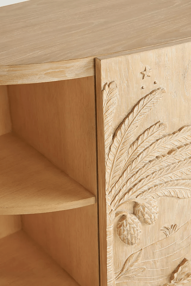 Hand Carved Wooden Buffet Table - Unique Imagined World Design Credenza for Dining Room & Living Room Decor