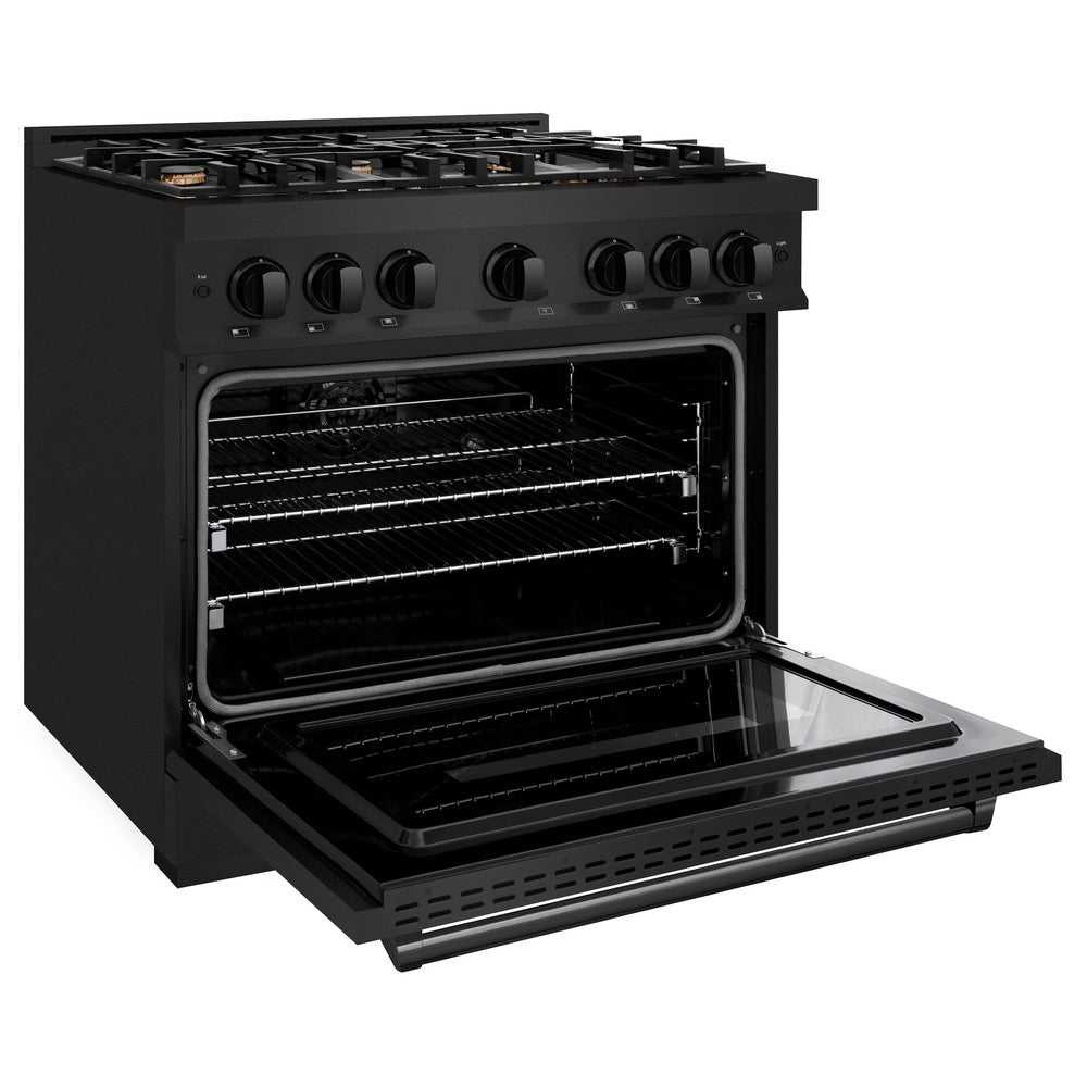 ZLINE 36 Inch 5.2 Cu. Ft. Black Stainless Steel Dual Fuel Range - Gas Cooktop & Electric Convection Oven with 6 Brass Burners (CDRB BR 36) | Perfect for Home Kitchens, Restaurants & Professional Chefs