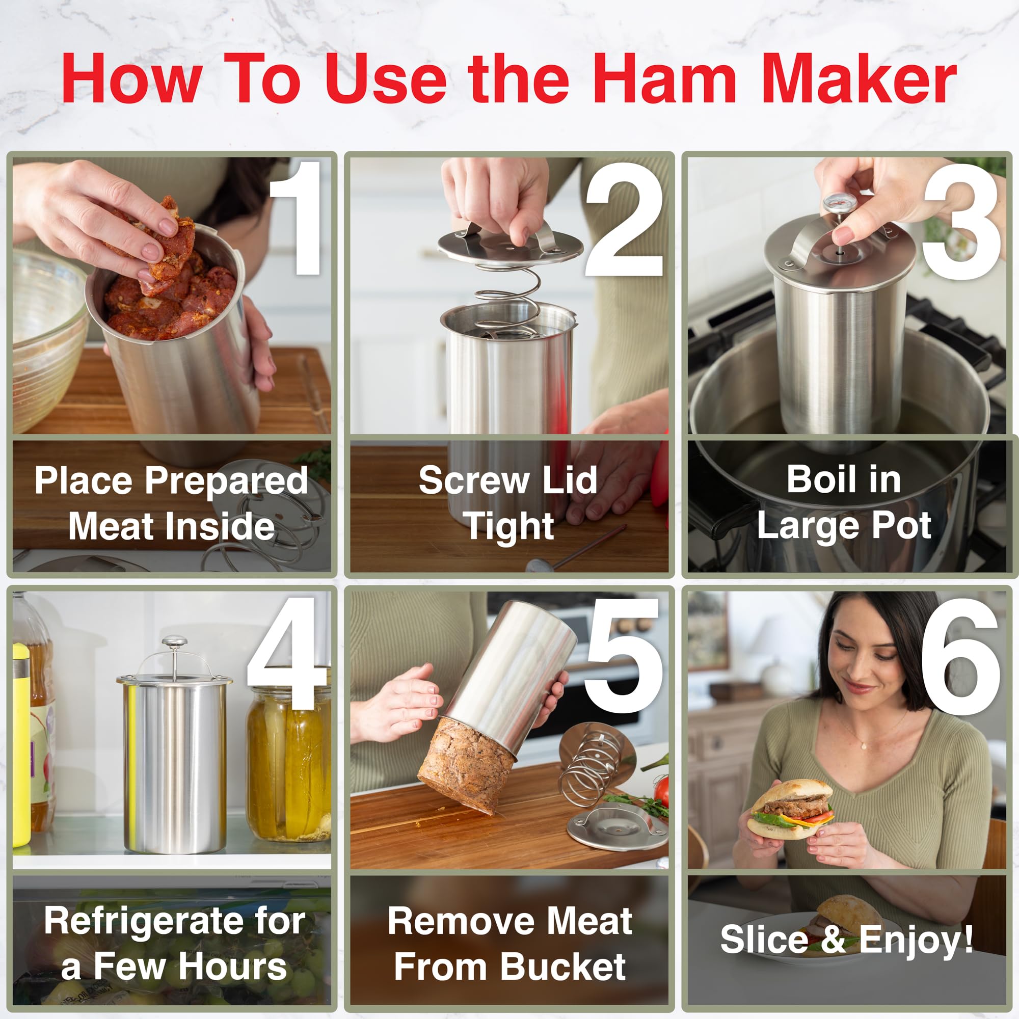 Oleex Stainless Steel Lunch Meat Press Mold - Deli Meat & Ham Maker with Cooking Thermometer & Silicone Mittens - Perfect for Homemade Sandwiches, Charcuterie Boards, and Meal Prep - Heavy Duty Kitchen Tool for Chefs & Home Cooks