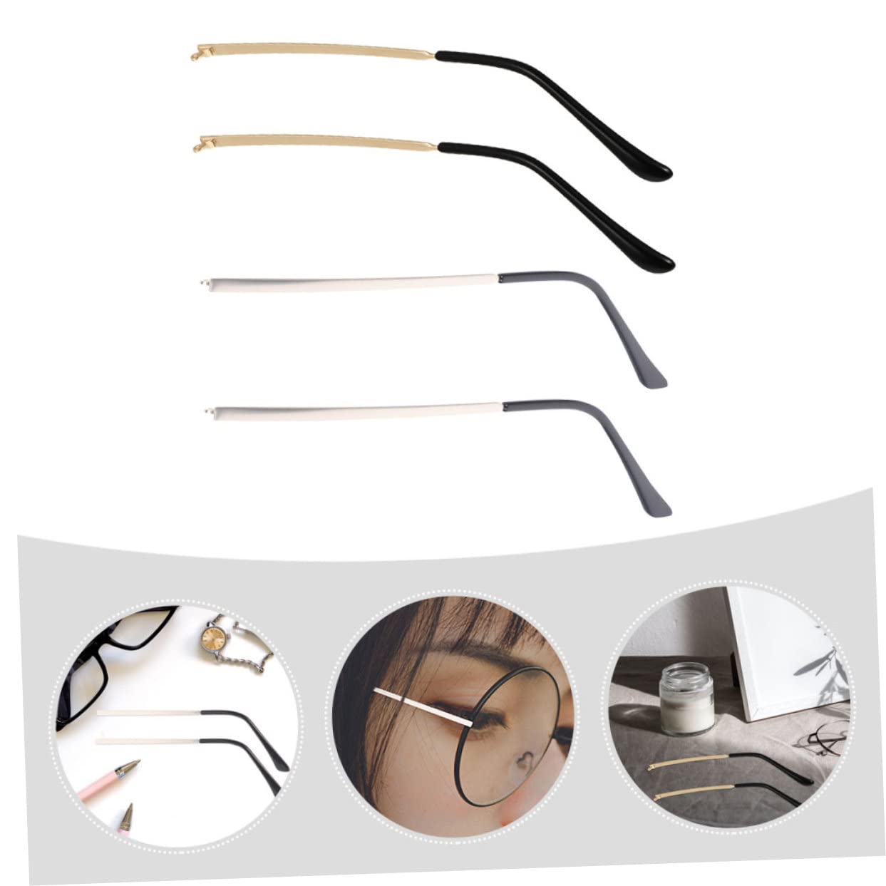 4 Pairs Glasses Replacement Temple Arms - Universal Eyeglass Frame Repair Kit with Screwdriver for Men & Women - Perfect for Broken Sunglasses, Reading Glasses & Optical Frames