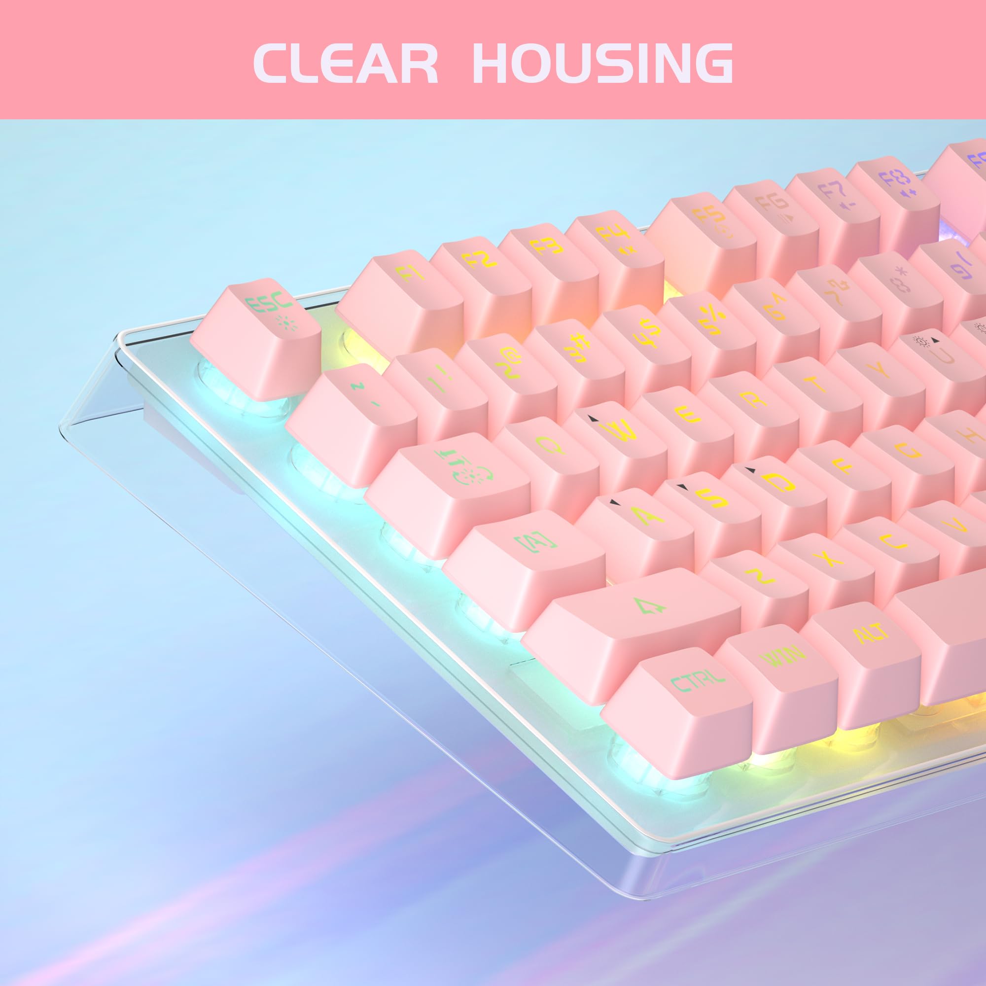 MageGee K1 RGB LED Backlit Gaming Keyboard and Mouse Combo with Transparent Cover - 104 Keys Mechanical Feel Keyboard for PC, Laptop, PS4, Xbox - Perfect for Gaming, Office Work & Streaming (Pink)