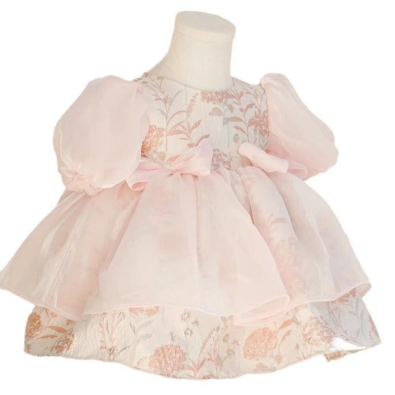 Elegant Baby Pink Puff Sleeve Princess Dress for Girls - Toddler Birthday Party Costume & Photo Shoot Outfit - Perfect for Birthday Celebrations, Pageants, and Special Occasions