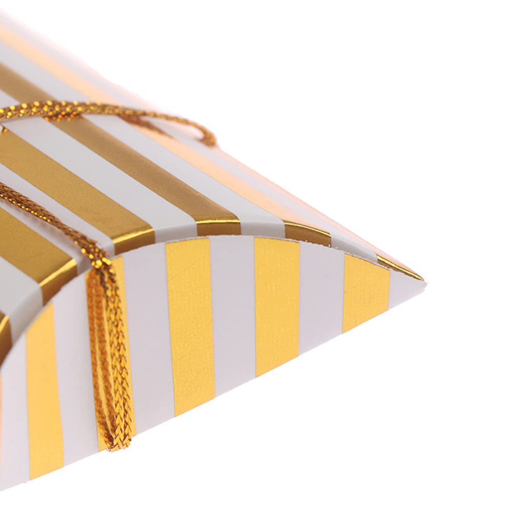 AKOAK 10-Piece Wedding Favor Pillow Boxes - Elegant Candy Gift Boxes for Weddings, Birthdays & Christmas (Gold Striped) - Perfect for Party Favors, Bridal Showers & Holiday Gifts
