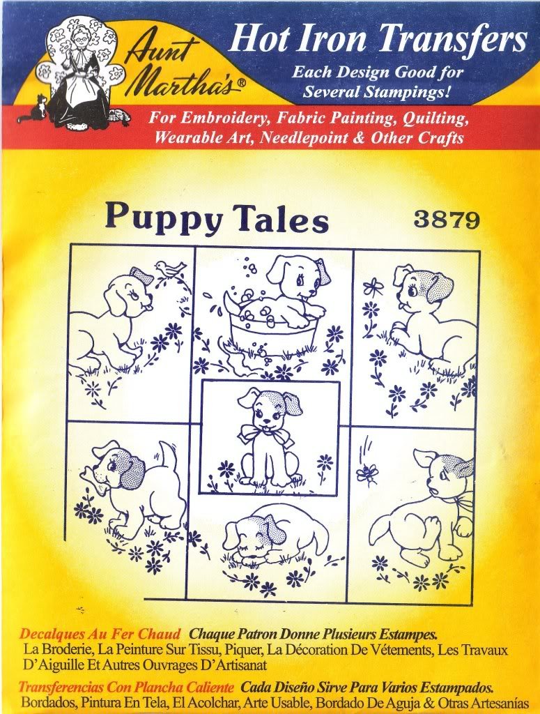 Aunt Martha's Hot Iron Embroidery Transfer Patterns for Puppy Tales - DIY Iron-On Designs for Dog Lovers & Pet-Themed Crafts