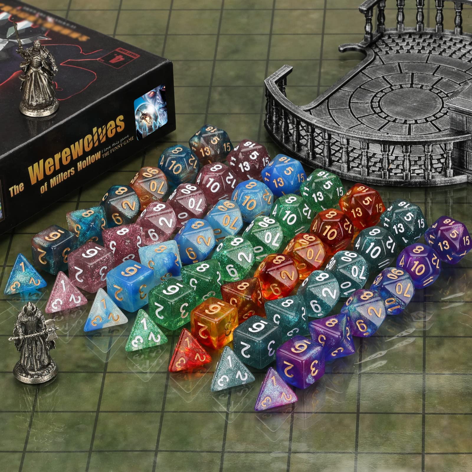 Coyeekn 7x7 Complete DND Dice Set (49 Pieces) - Polyhedral RPG Dice for Dungeons & Dragons, Pathfinder, MTG & Tabletop Games - Includes Storage Pouch - Perfect for D&D Campaigns, Game Nights & Roleplaying Adventures