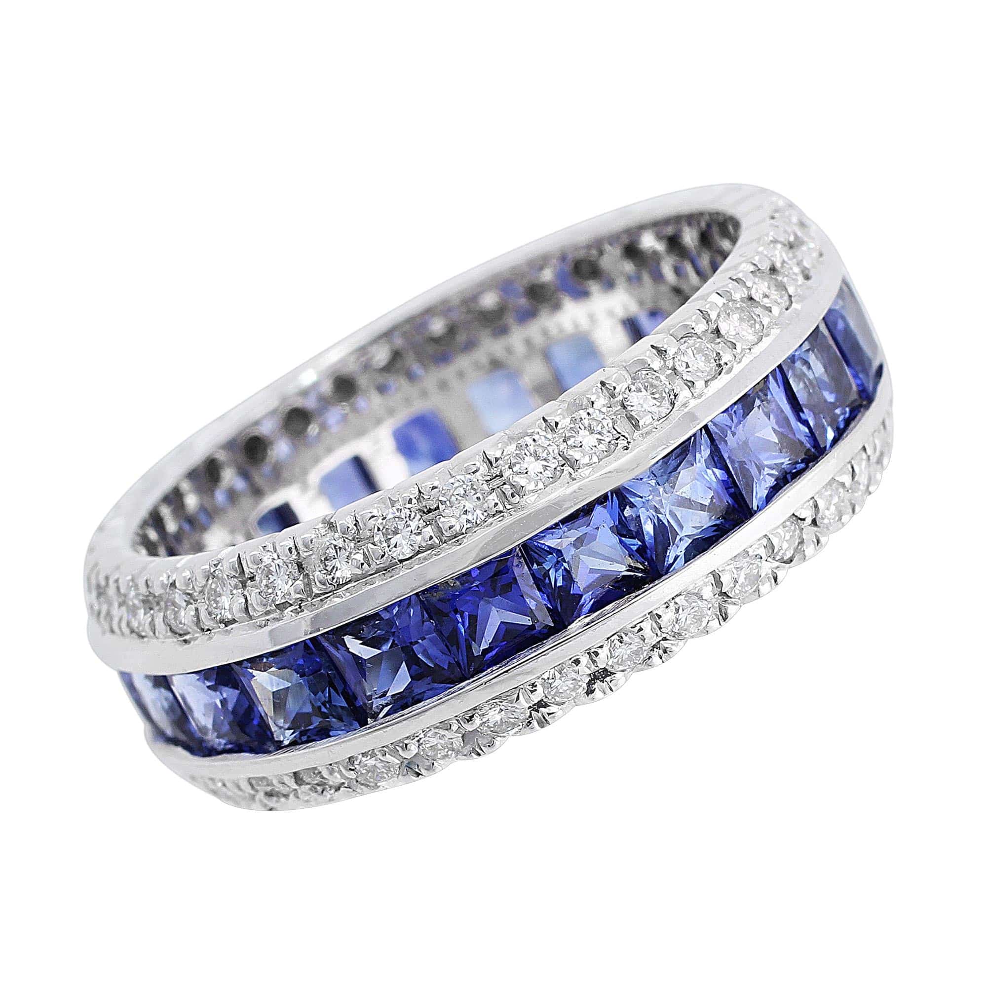 18K White Gold Sapphire and Diamond Eternity Wedding Band Ring for Women - Perfect for Anniversary, Engagement, and Bridal Jewelry Gifts