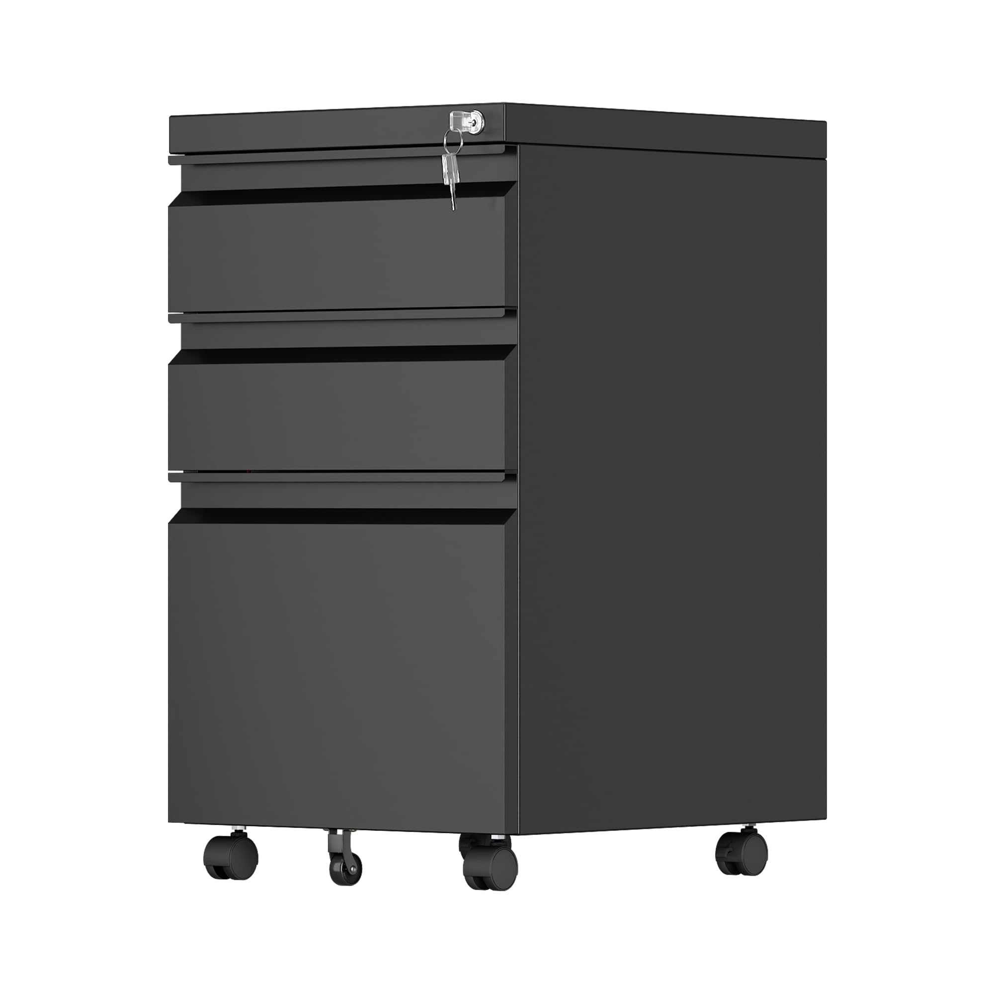 3-Drawer Mobile File Cabinet with Lock - Under Desk Metal Filing Cabinet with Wheels for Legal & A4 Documents - Fully Assembled (Wheels Not Included) - Black - Perfect for Home Office, Classroom, and Small Business Organization