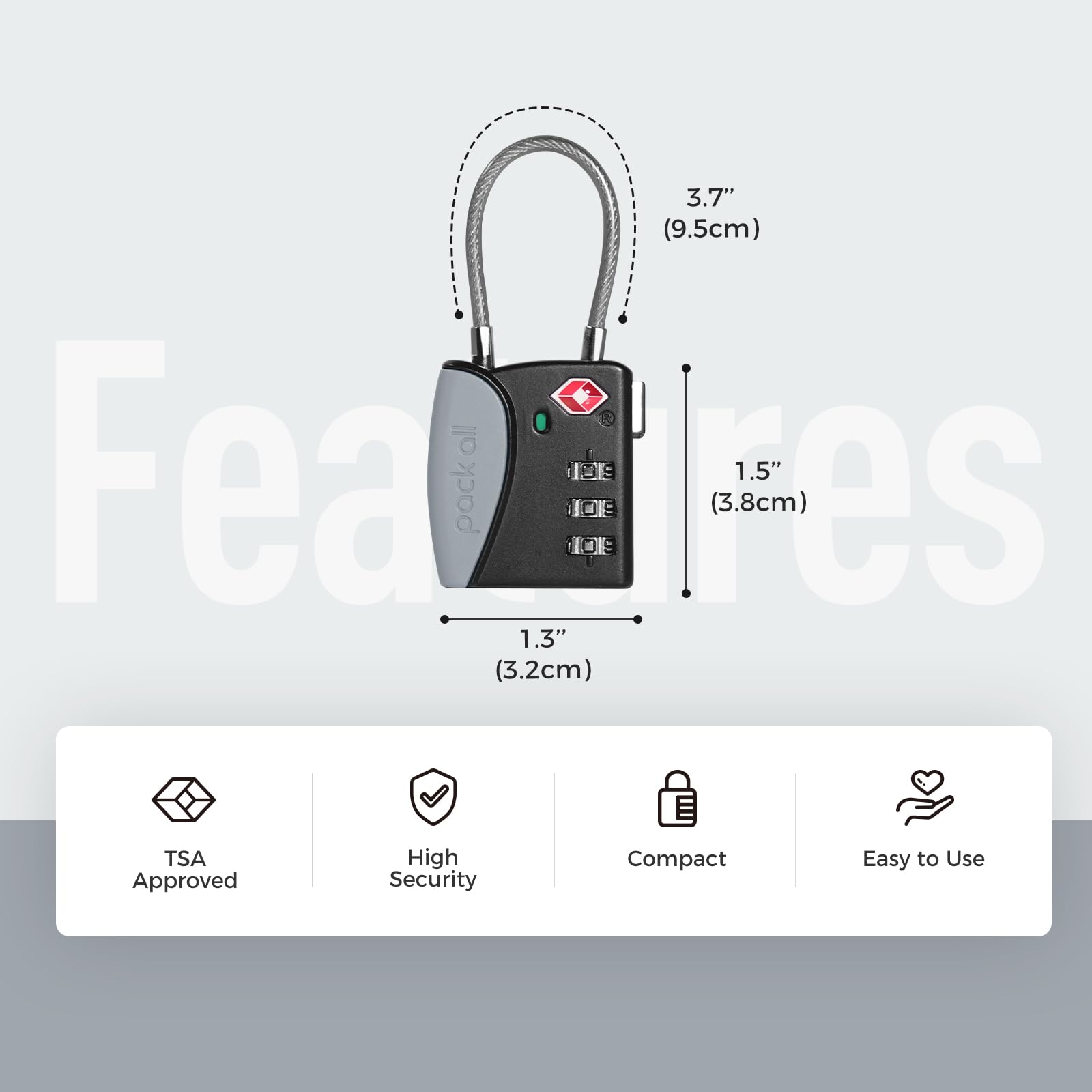 TSA Approved 3-Digit Combination Cable Luggage Locks - Secure Travel Padlocks for Suitcases, Backpacks & Bags - Durable Alloy Body Travel Accessories (1 Pack, Grey) - Perfect for Airports, Hotels & Student Dorms
